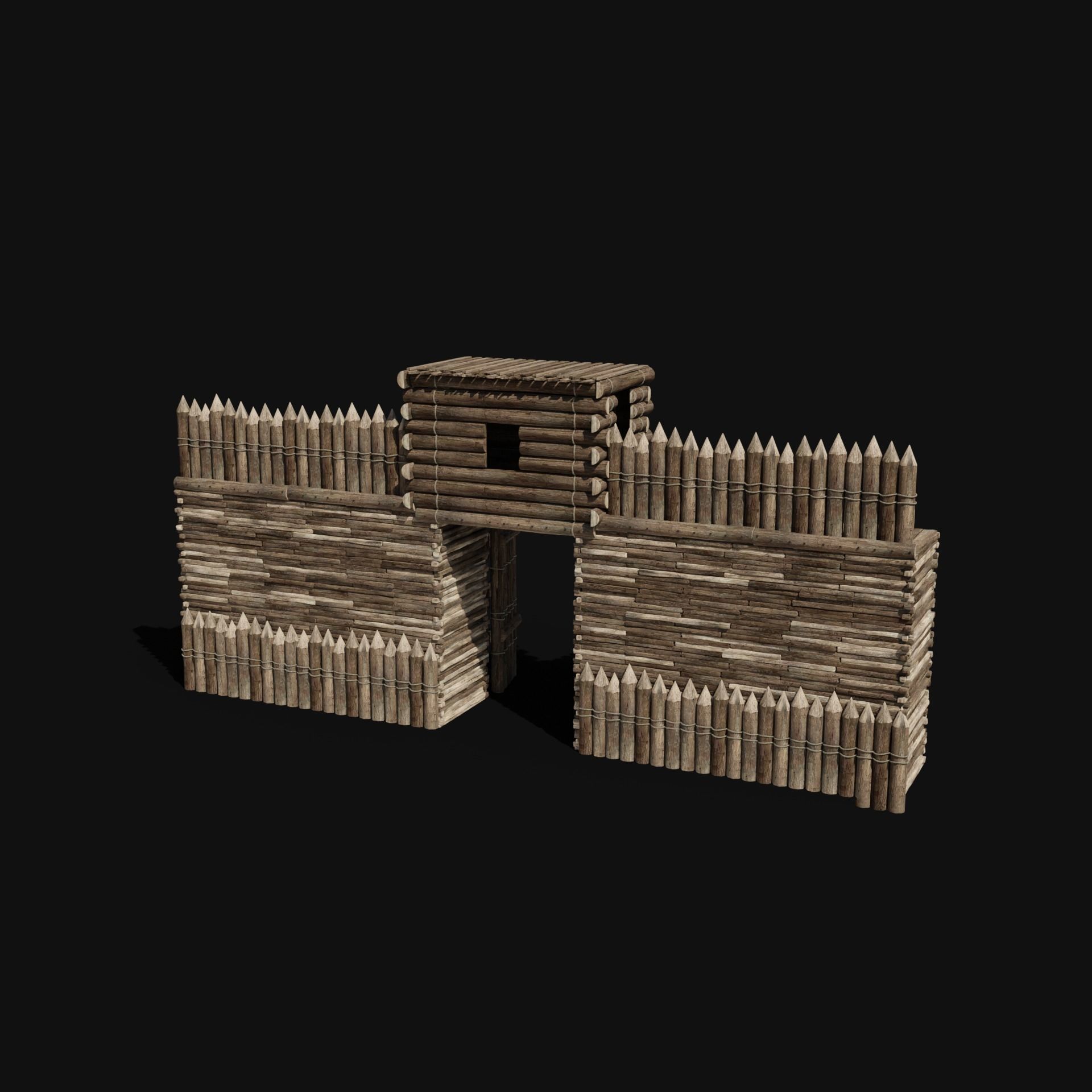 WOODEN GATE DOOR PALISADE WALLS MEDIEVAL FANTASY COLLECTION Low-poly 3D model_14