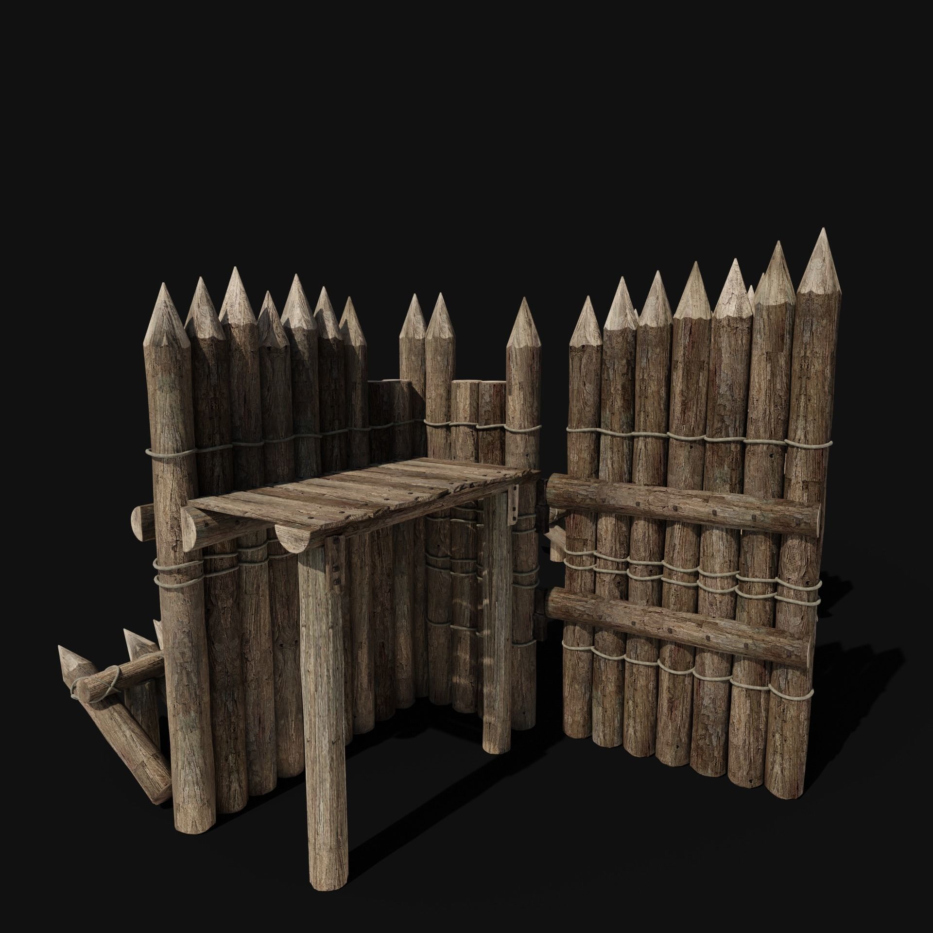 WOODEN GATE DOOR PALISADE WALLS MEDIEVAL FANTASY COLLECTION Low-poly 3D model_39