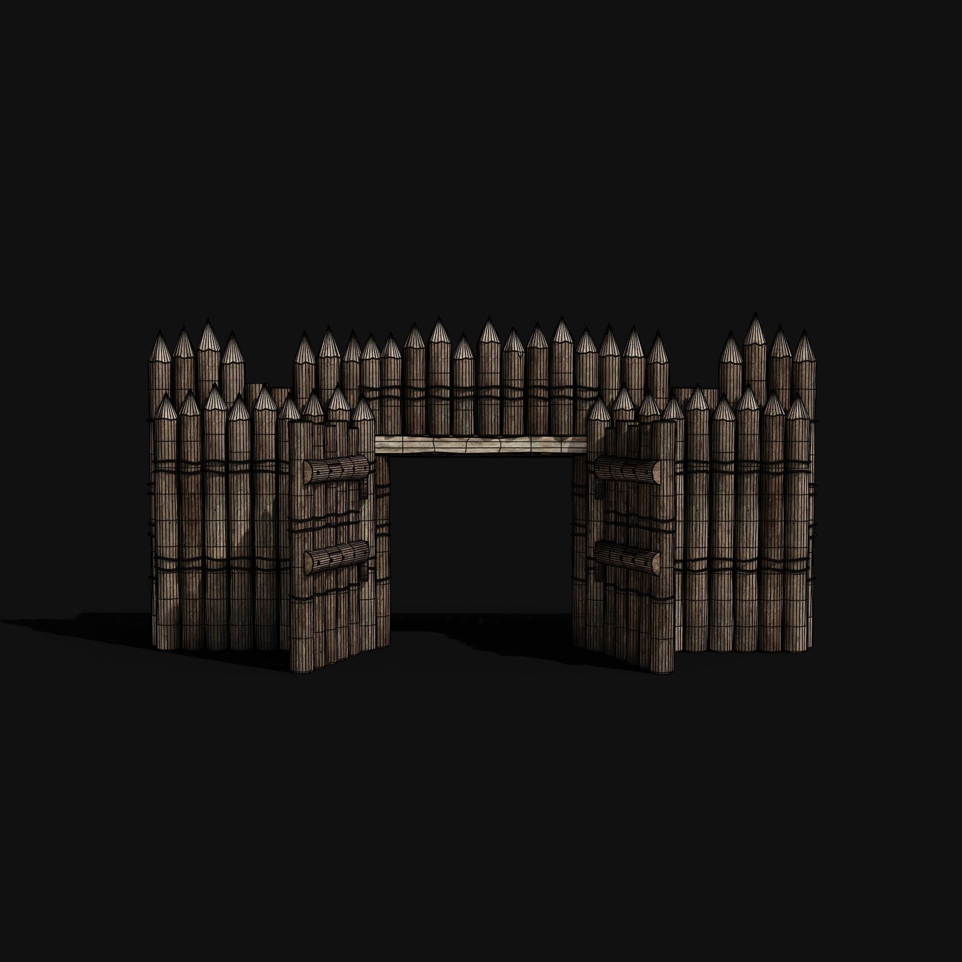 WOODEN GATE DOOR PALISADE WALLS MEDIEVAL FANTASY COLLECTION Low-poly 3D model_9