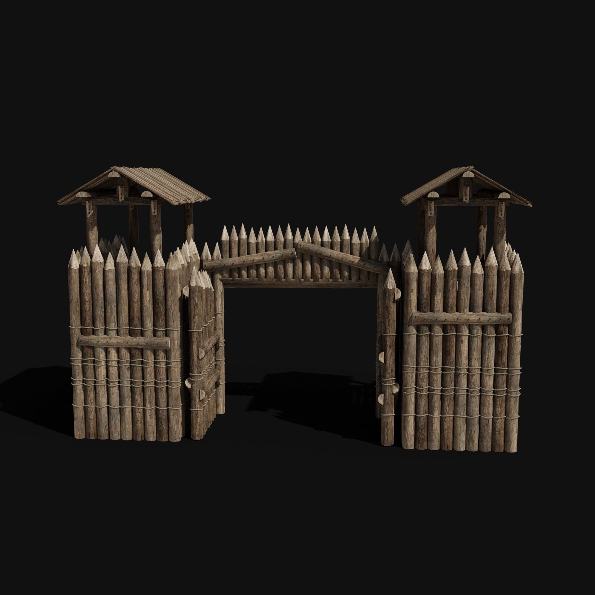 WOODEN GATE DOOR PALISADE WALLS MEDIEVAL FANTASY COLLECTION Low-poly 3D model_24