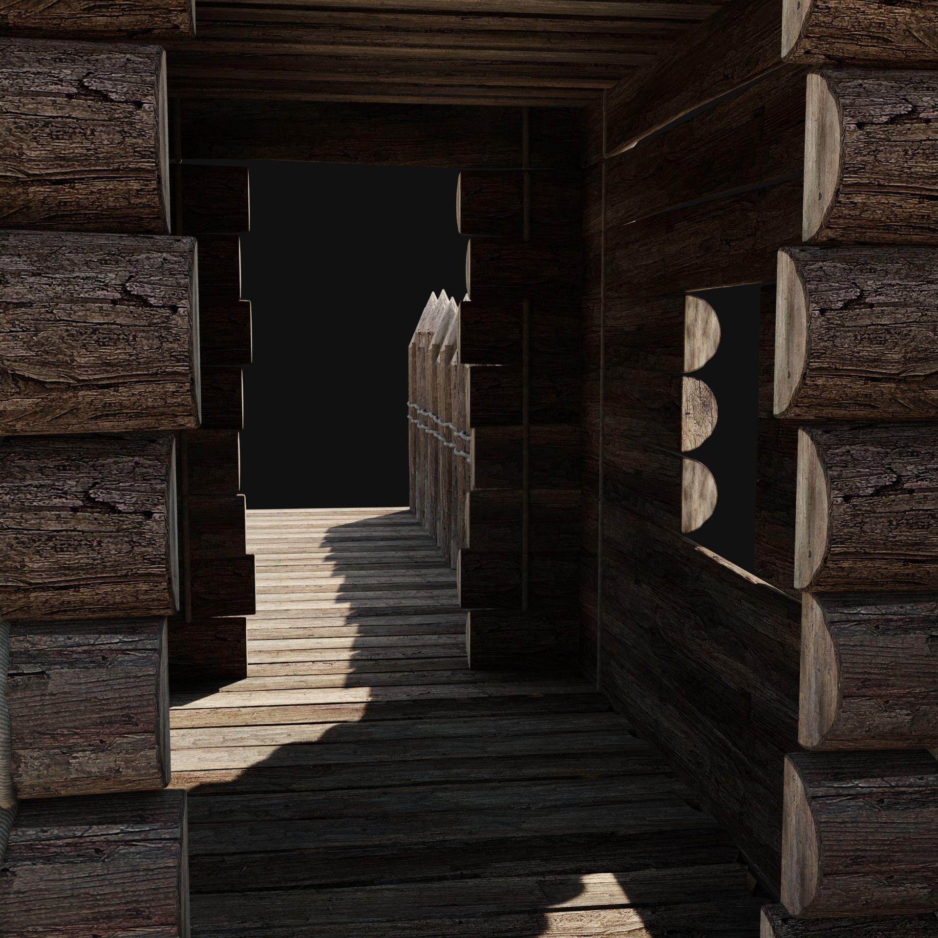 WOODEN GATE DOOR PALISADE WALLS MEDIEVAL FANTASY COLLECTION Low-poly 3D model_16