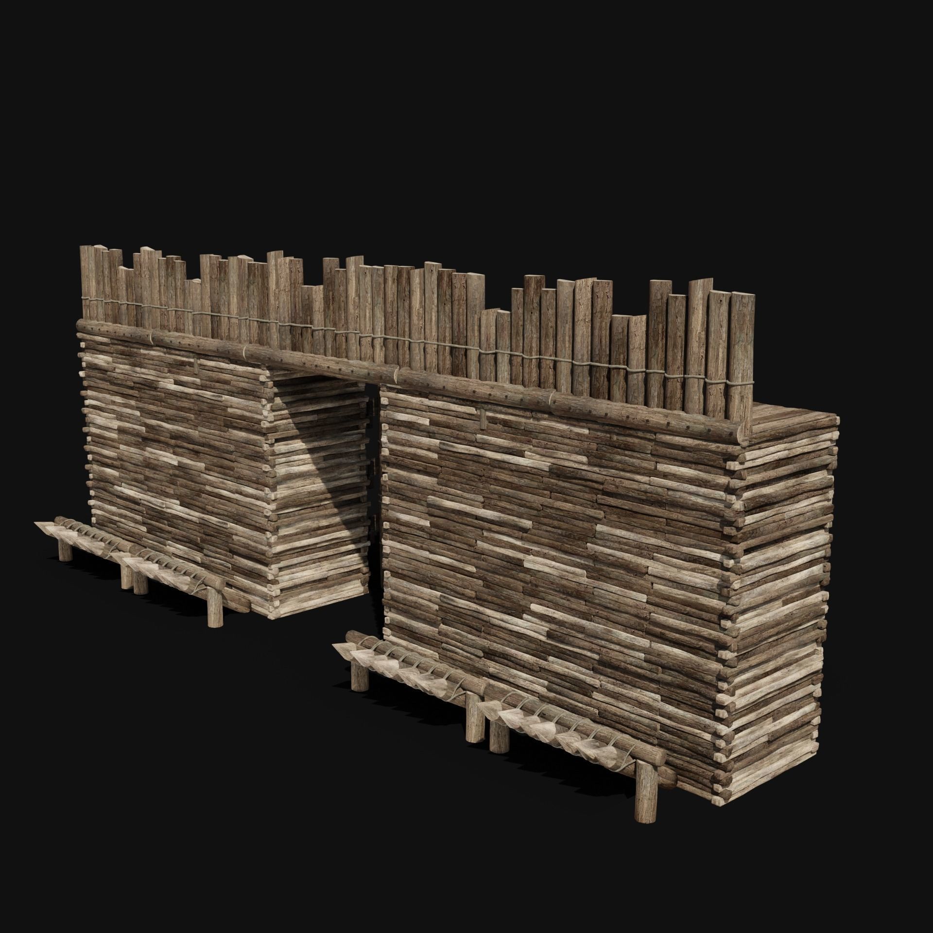 WOODEN GATE DOOR PALISADE WALLS MEDIEVAL FANTASY COLLECTION Low-poly 3D model_12