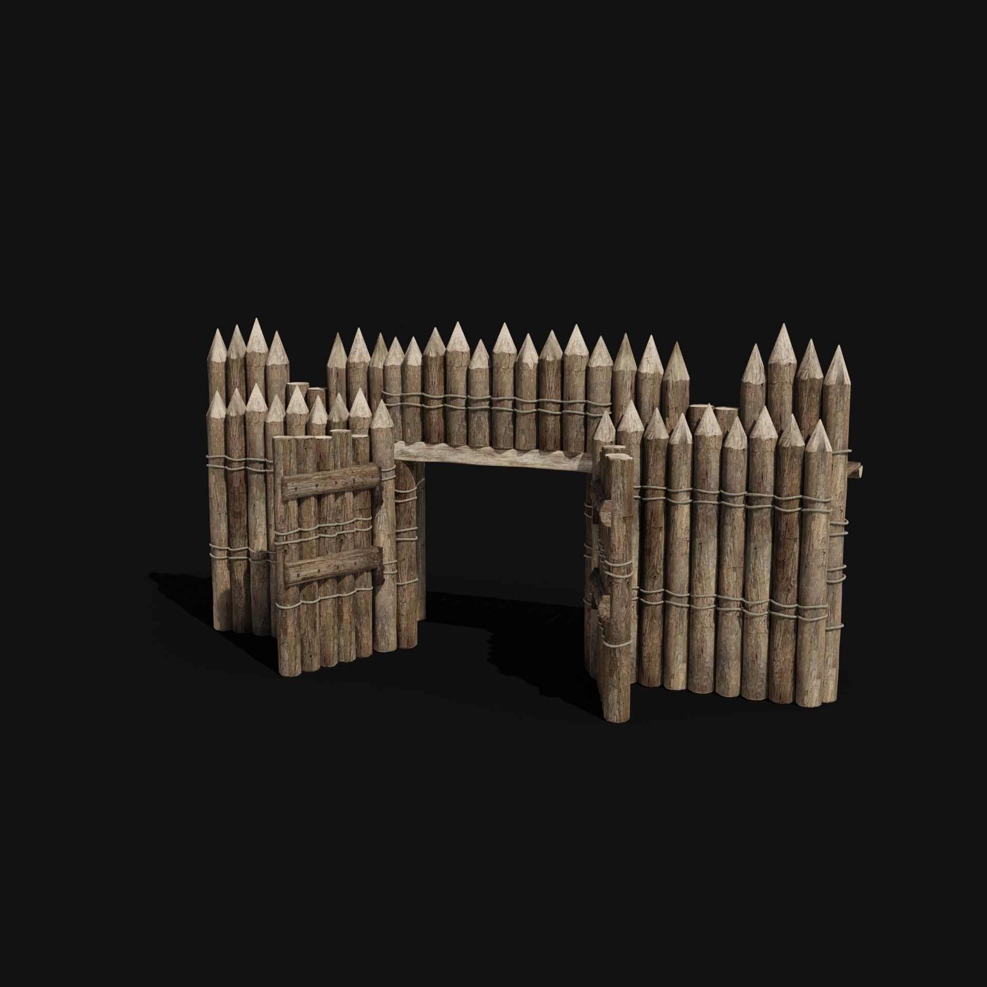 WOODEN GATE DOOR PALISADE WALLS MEDIEVAL FANTASY COLLECTION Low-poly 3D model_6