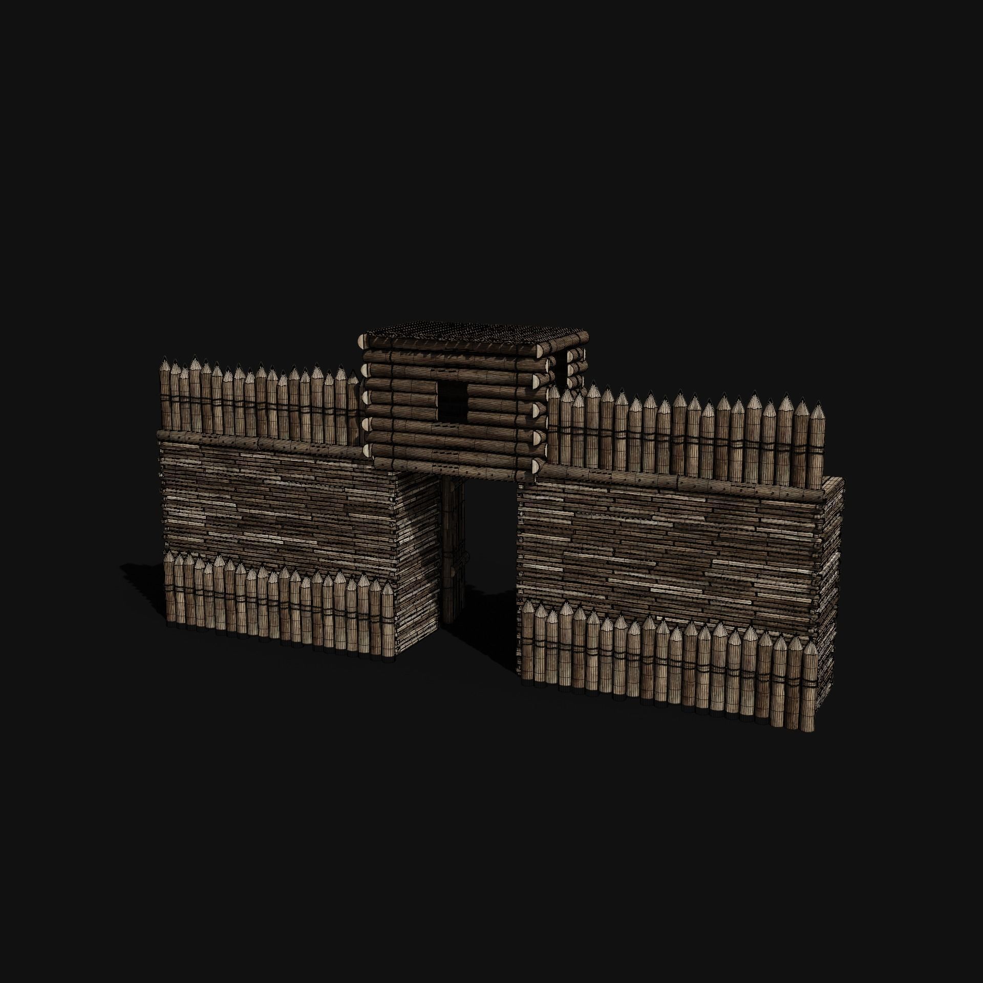 WOODEN GATE DOOR PALISADE WALLS MEDIEVAL FANTASY COLLECTION Low-poly 3D model_15