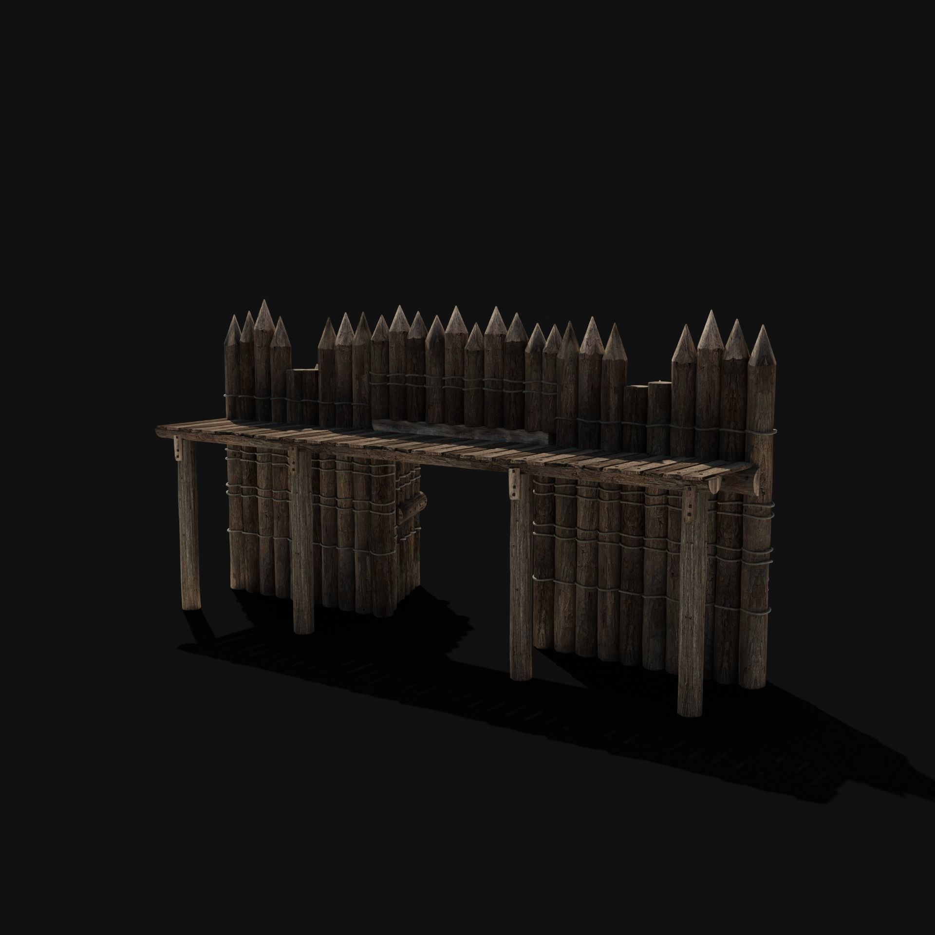 WOODEN GATE DOOR PALISADE WALLS MEDIEVAL FANTASY COLLECTION Low-poly 3D model_7