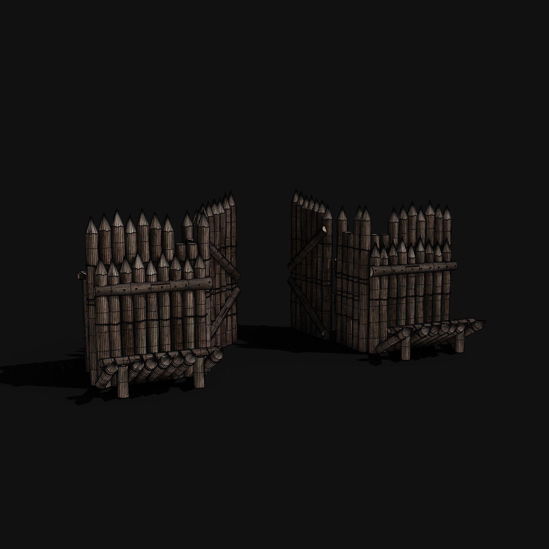 WOODEN GATE DOOR PALISADE WALLS MEDIEVAL FANTASY COLLECTION Low-poly 3D model_2