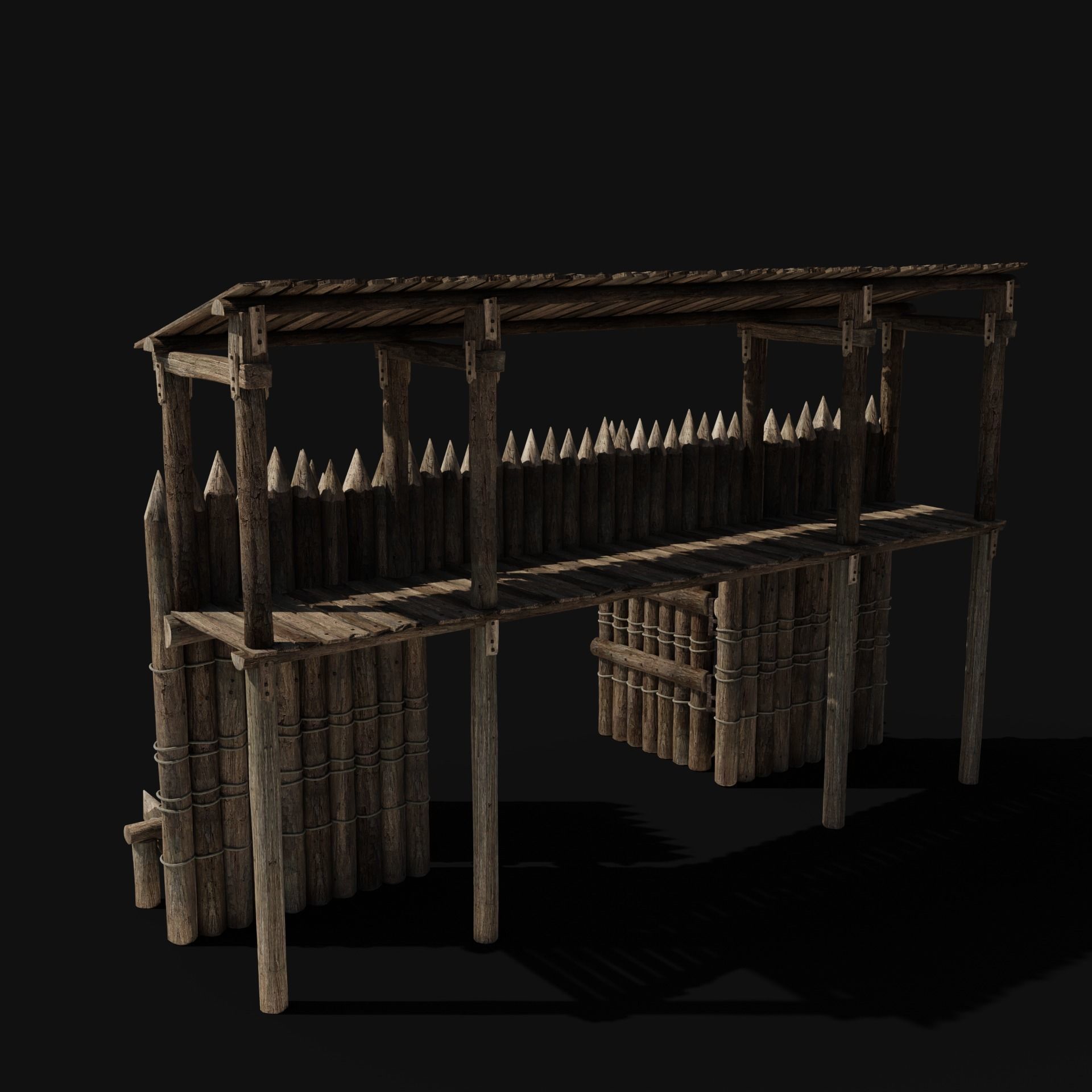 WOODEN GATE DOOR PALISADE WALLS MEDIEVAL FANTASY COLLECTION Low-poly 3D model_20