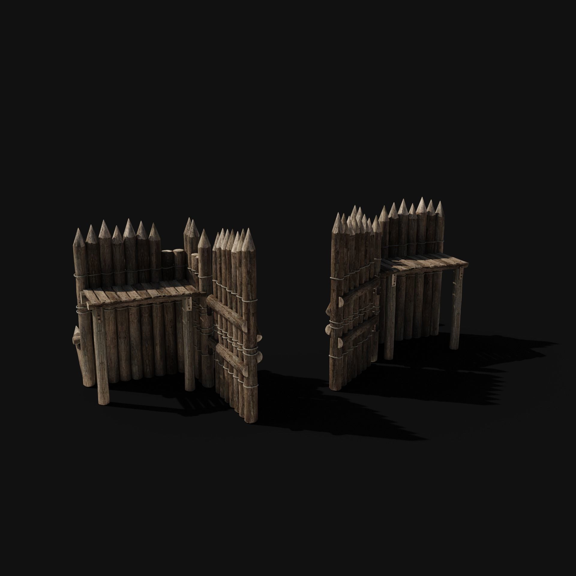 WOODEN GATE DOOR PALISADE WALLS MEDIEVAL FANTASY COLLECTION Low-poly 3D model_3