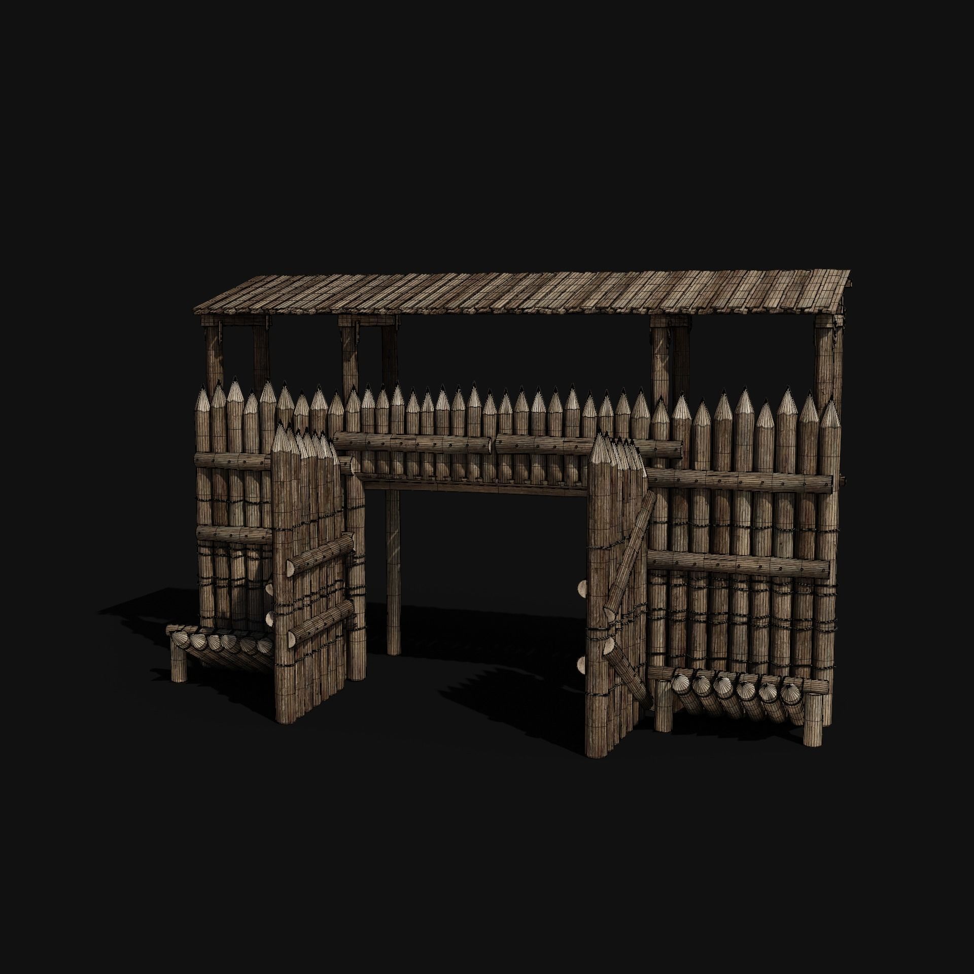 WOODEN GATE DOOR PALISADE WALLS MEDIEVAL FANTASY COLLECTION Low-poly 3D model_19