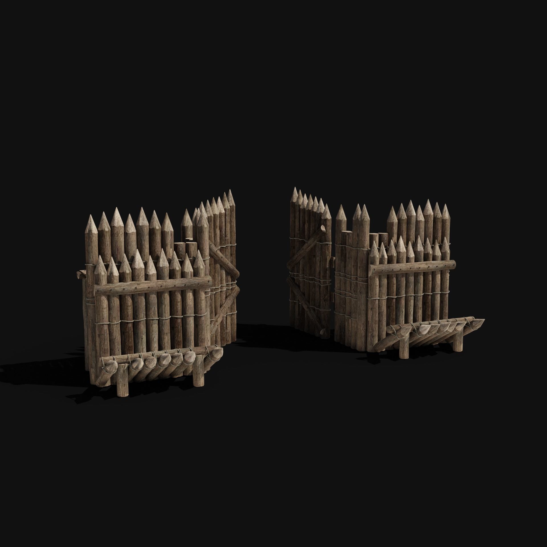 WOODEN GATE DOOR PALISADE WALLS MEDIEVAL FANTASY COLLECTION Low-poly 3D model_1