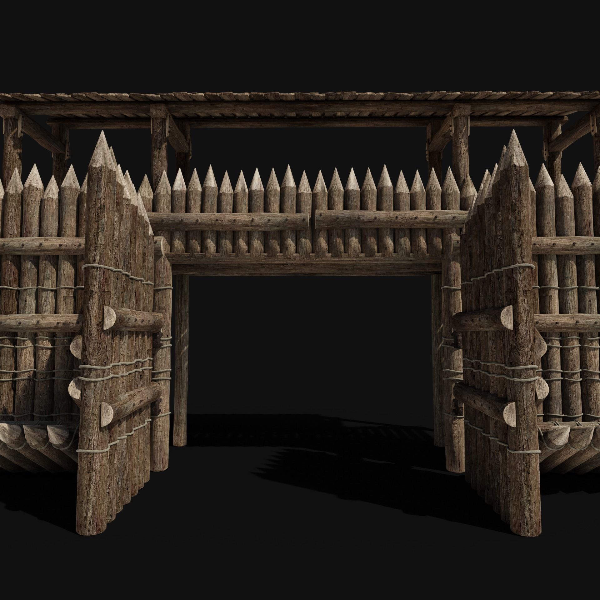 WOODEN GATE DOOR PALISADE WALLS MEDIEVAL FANTASY COLLECTION Low-poly 3D model_34