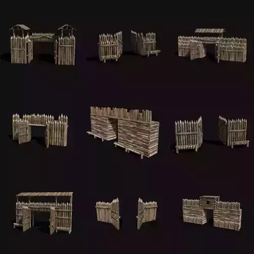 WOODEN GATE DOOR PALISADE WALLS MEDIEVAL FANTASY COLLECTION Low-poly 3D model