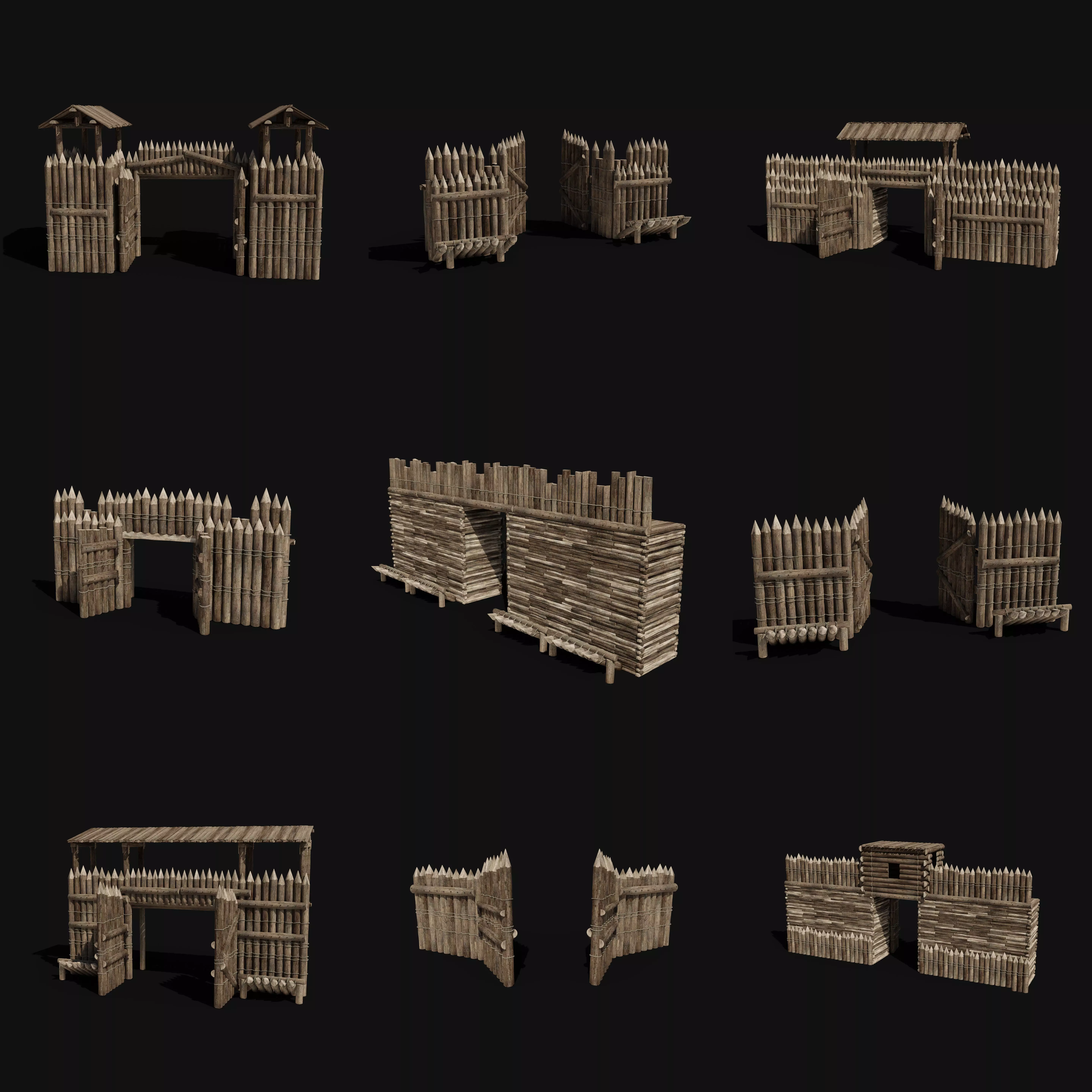 WOODEN GATE DOOR PALISADE WALLS MEDIEVAL FANTASY COLLECTION Low-poly 3D model_0