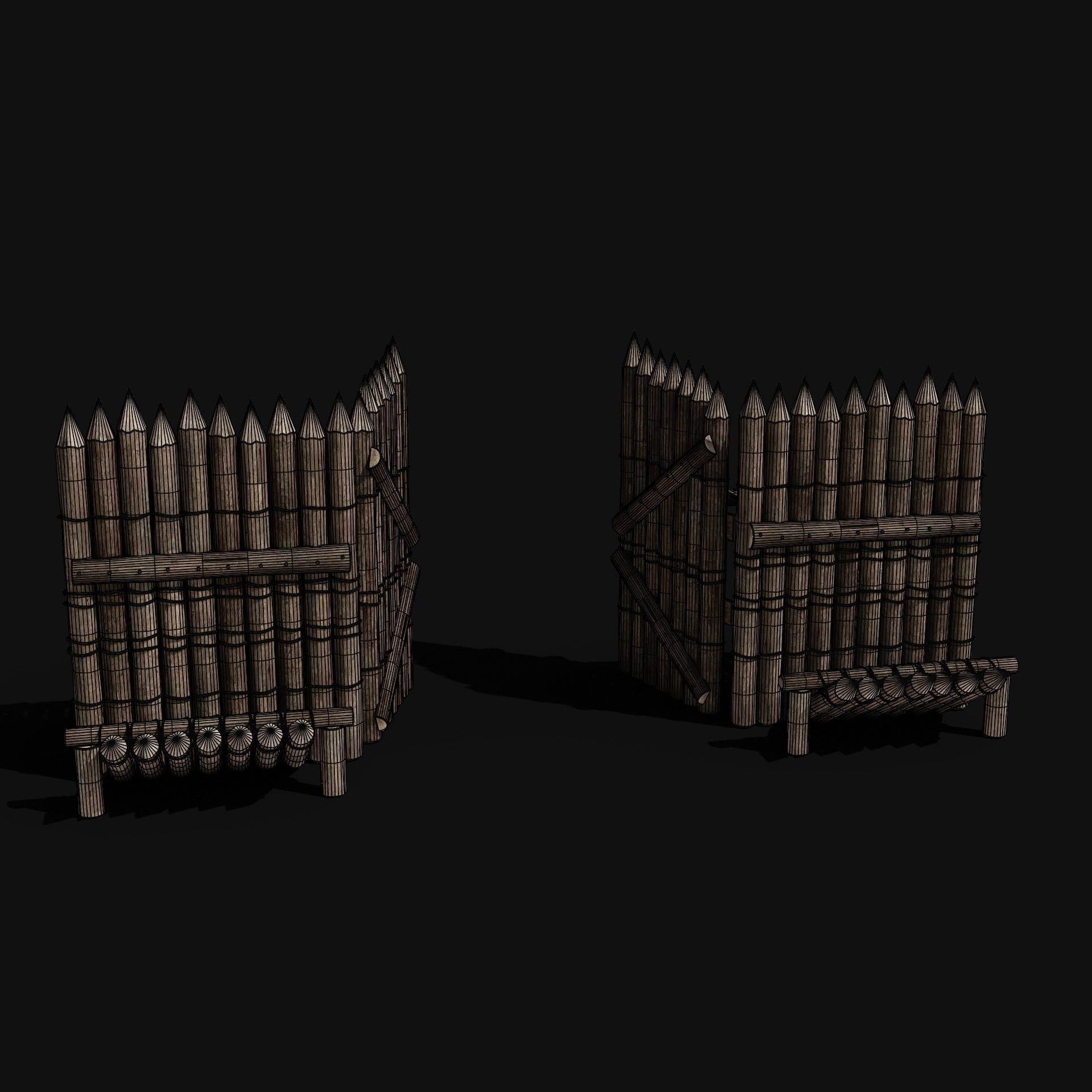 WOODEN GATE DOOR PALISADE WALLS MEDIEVAL FANTASY COLLECTION Low-poly 3D model_5