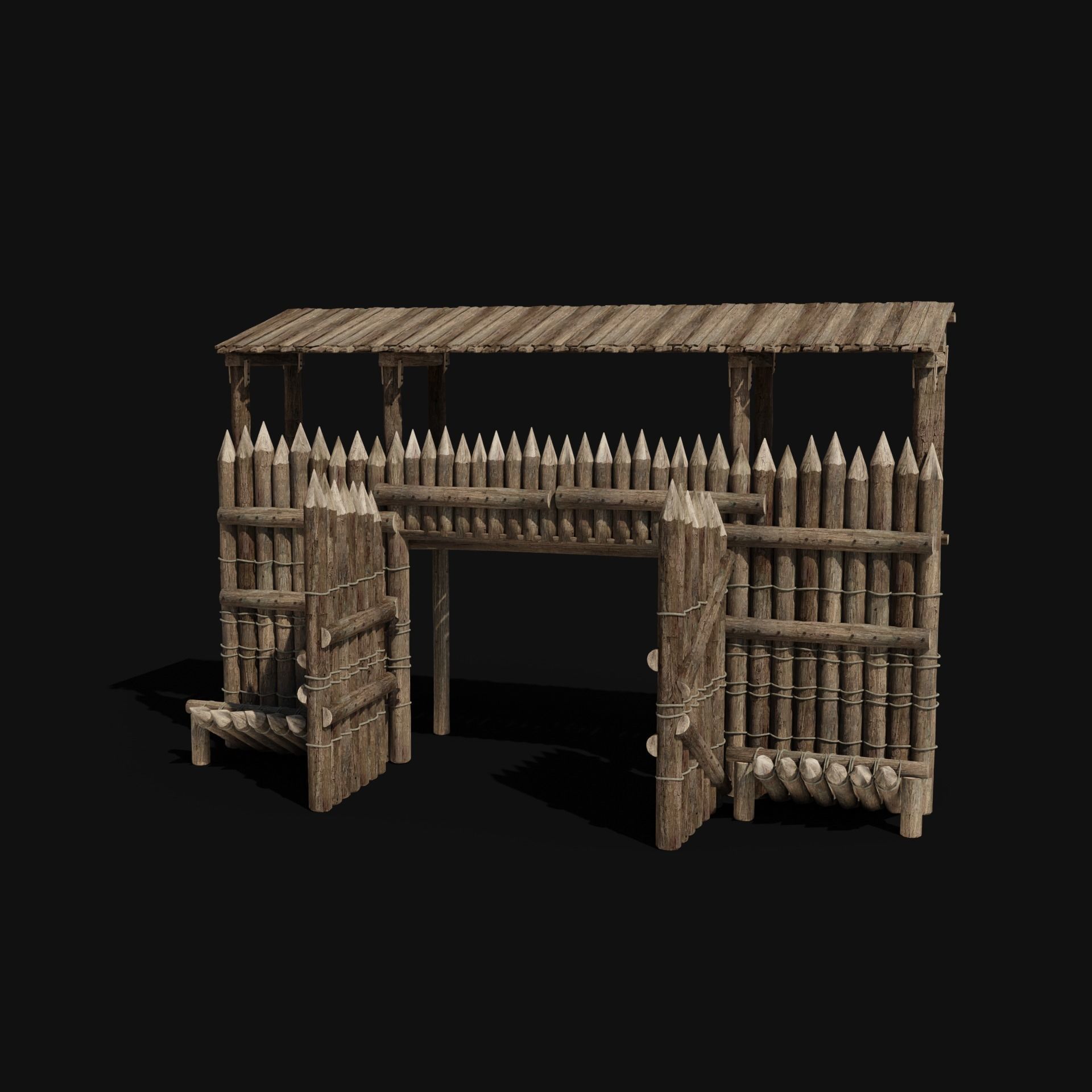 WOODEN GATE DOOR PALISADE WALLS MEDIEVAL FANTASY COLLECTION Low-poly 3D model_18