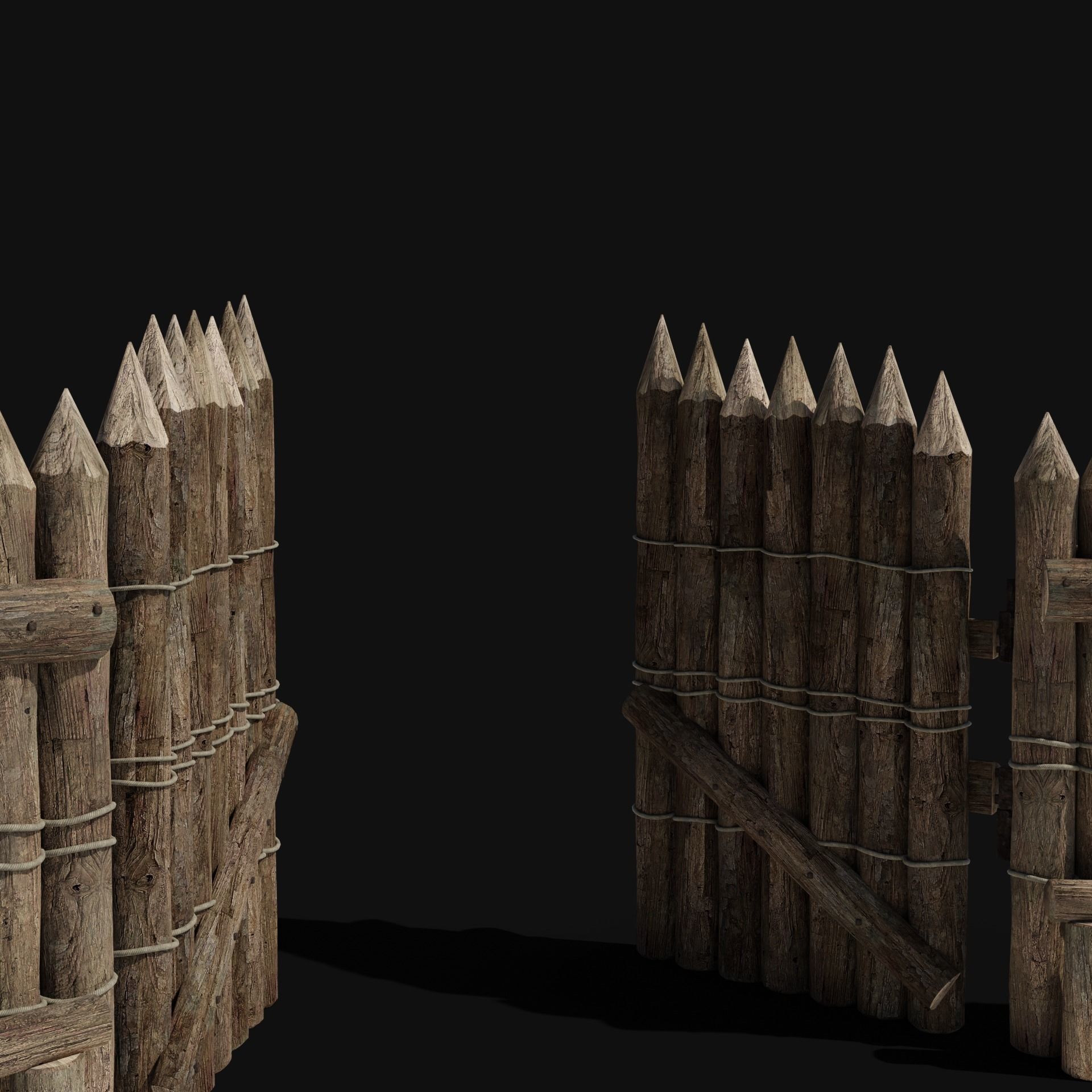 WOODEN GATE DOOR PALISADE WALLS MEDIEVAL FANTASY COLLECTION Low-poly 3D model_31