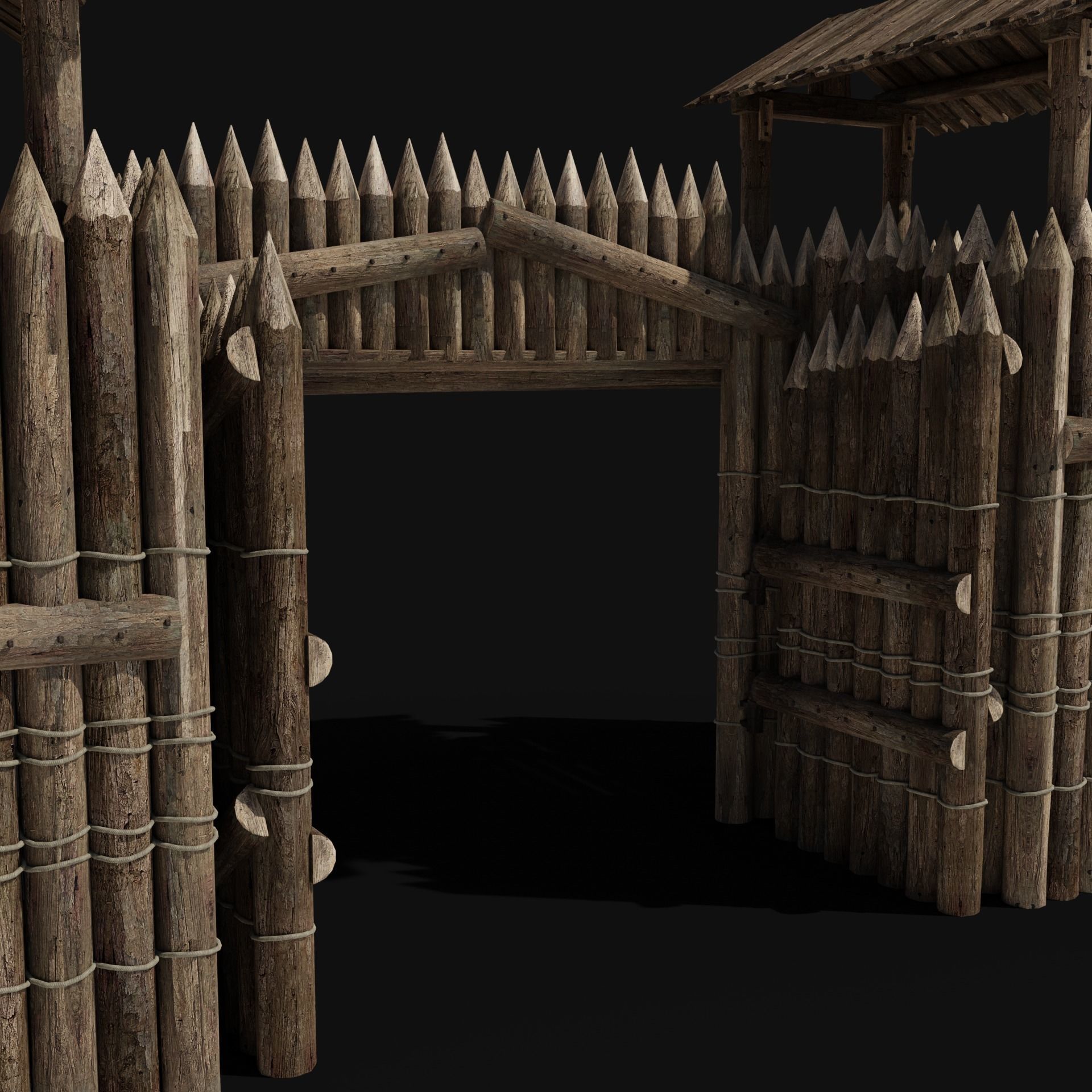 WOODEN GATE DOOR PALISADE WALLS MEDIEVAL FANTASY COLLECTION Low-poly 3D model_32