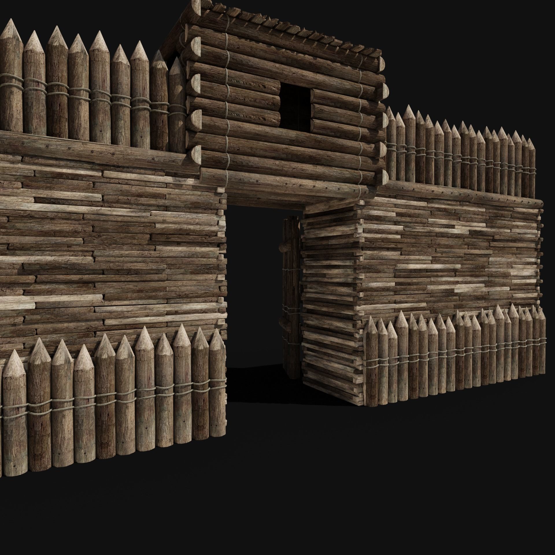 WOODEN GATE DOOR PALISADE WALLS MEDIEVAL FANTASY COLLECTION Low-poly 3D model_35