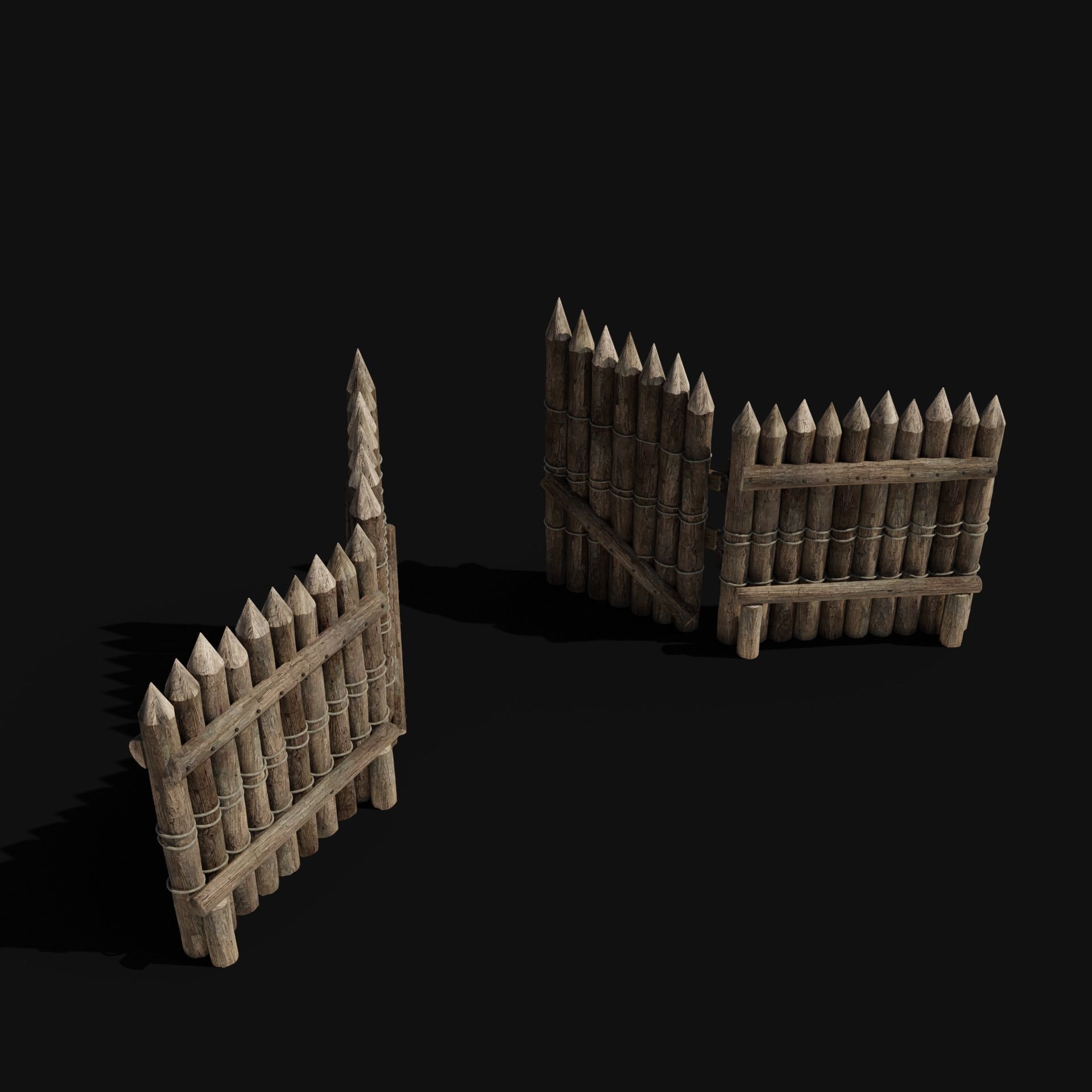 WOODEN GATE DOOR PALISADE WALLS MEDIEVAL FANTASY COLLECTION Low-poly 3D model_30