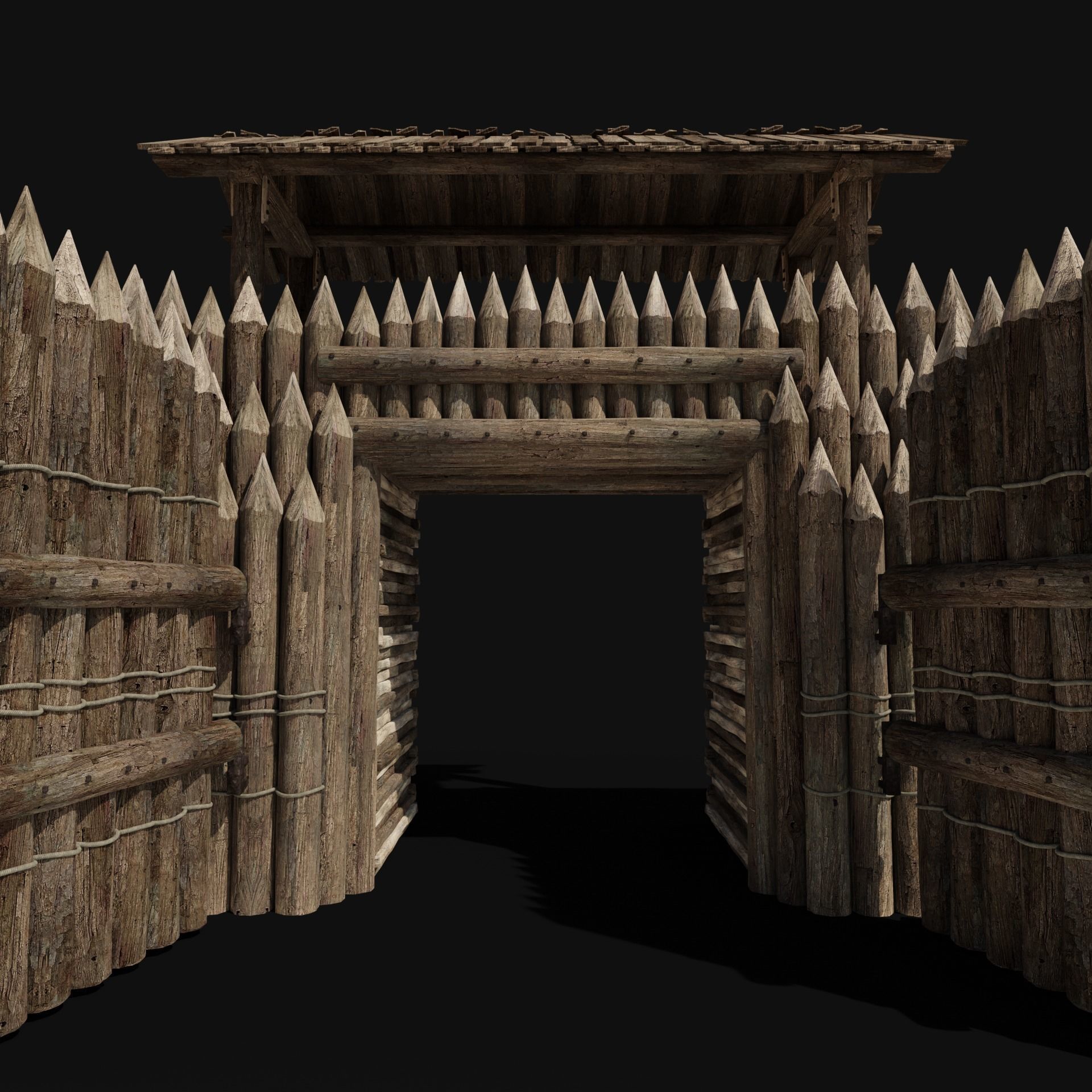 WOODEN GATE DOOR PALISADE WALLS MEDIEVAL FANTASY COLLECTION Low-poly 3D model_33