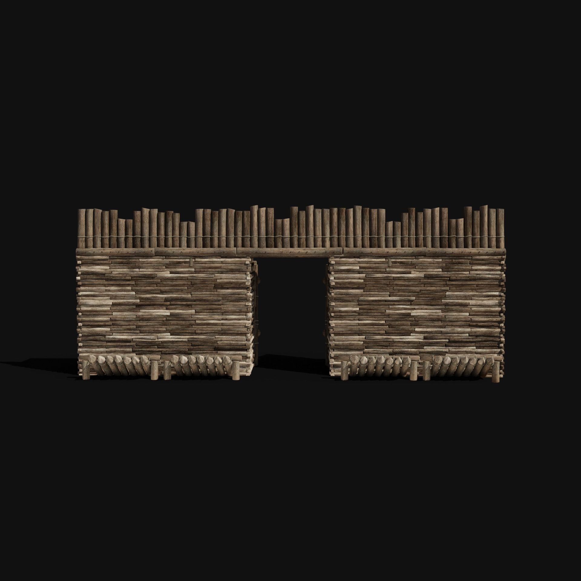 WOODEN GATE DOOR PALISADE WALLS MEDIEVAL FANTASY COLLECTION Low-poly 3D model_10