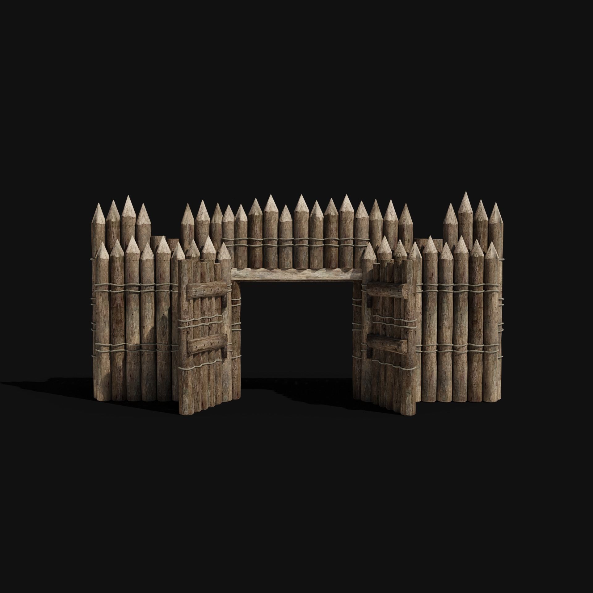 WOODEN GATE DOOR PALISADE WALLS MEDIEVAL FANTASY COLLECTION Low-poly 3D model_8