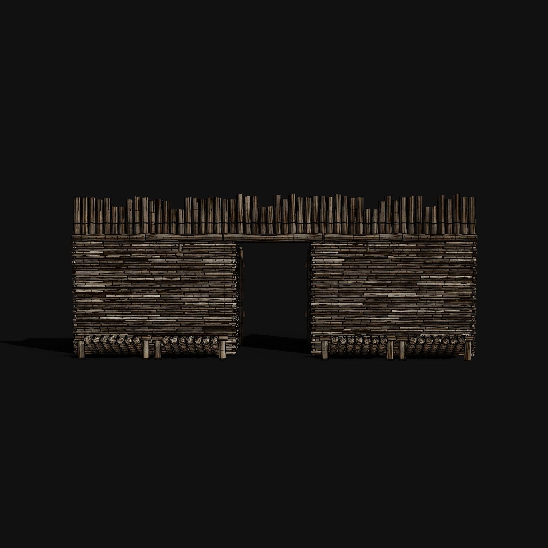 WOODEN GATE DOOR PALISADE WALLS MEDIEVAL FANTASY COLLECTION Low-poly 3D model_11