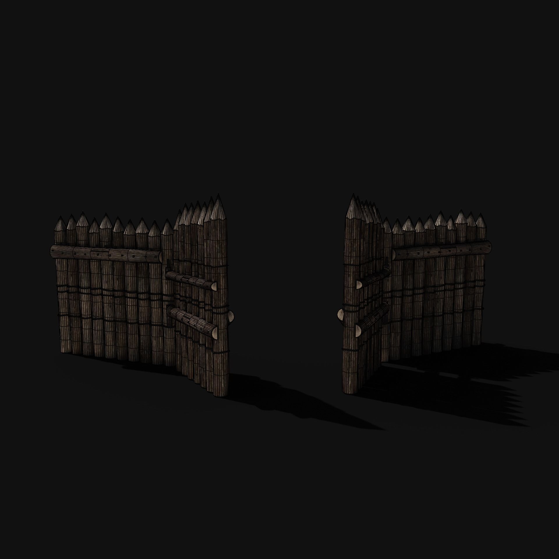 WOODEN GATE DOOR PALISADE WALLS MEDIEVAL FANTASY COLLECTION Low-poly 3D model_29