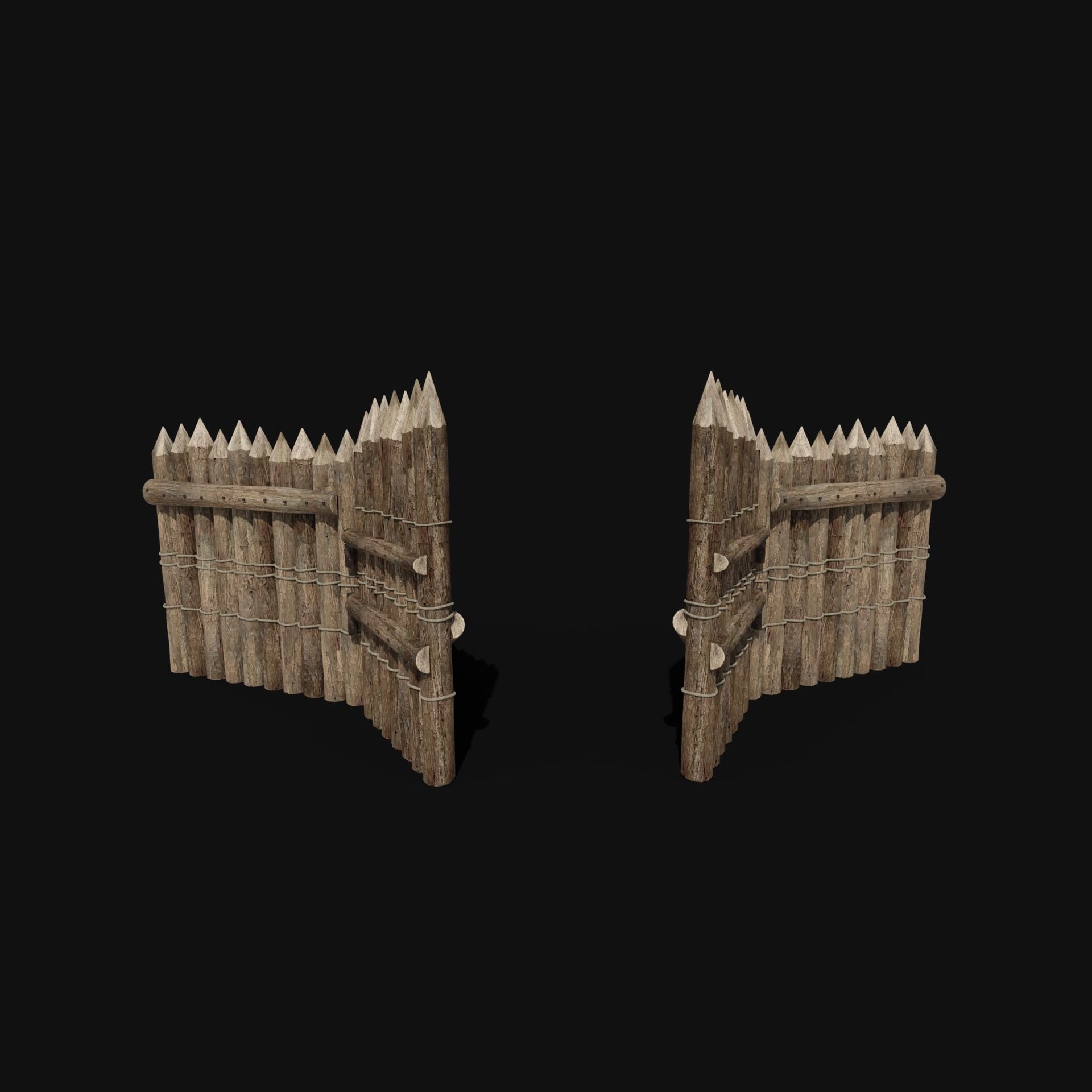 WOODEN GATE DOOR PALISADE WALLS MEDIEVAL FANTASY COLLECTION Low-poly 3D model_40