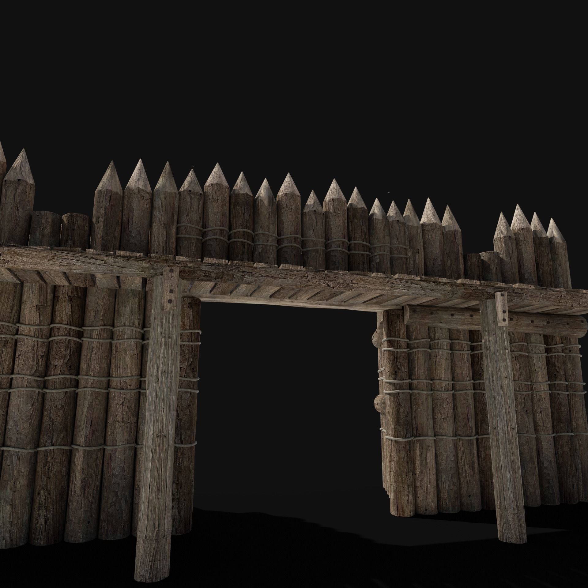 WOODEN GATE DOOR PALISADE WALLS MEDIEVAL FANTASY COLLECTION Low-poly 3D model_37