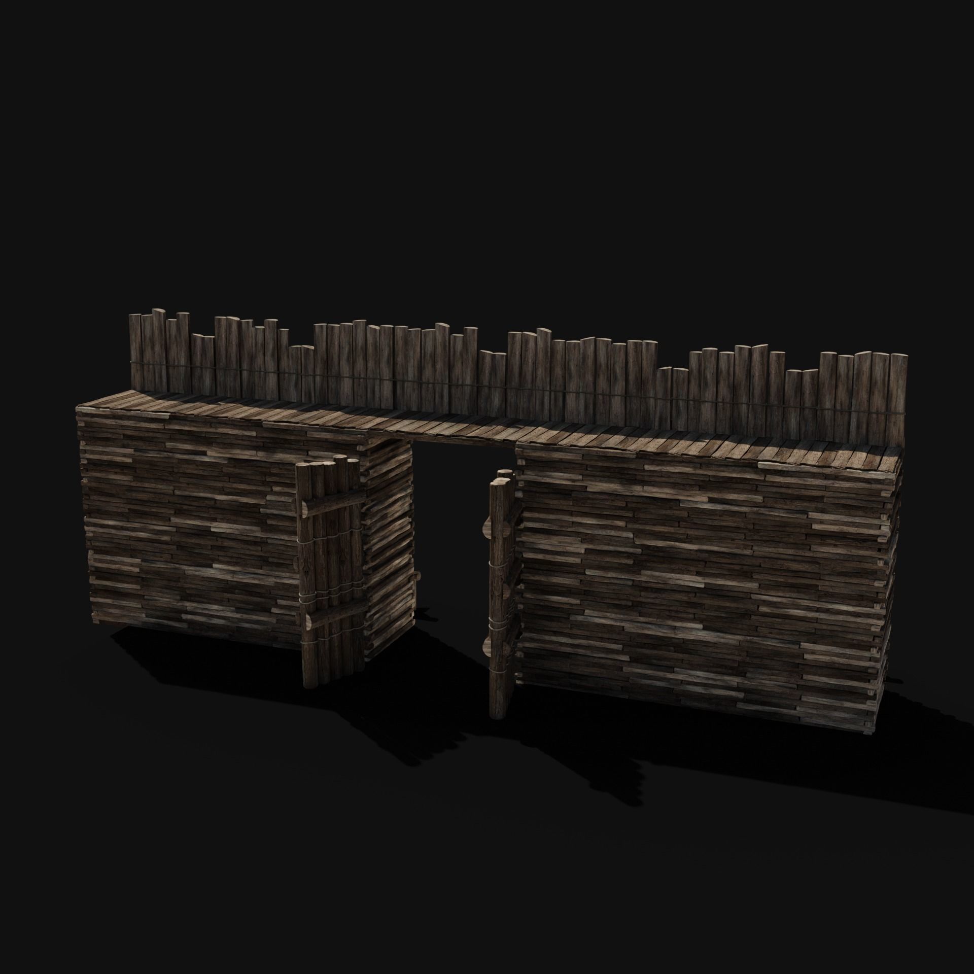 WOODEN GATE DOOR PALISADE WALLS MEDIEVAL FANTASY COLLECTION Low-poly 3D model_13