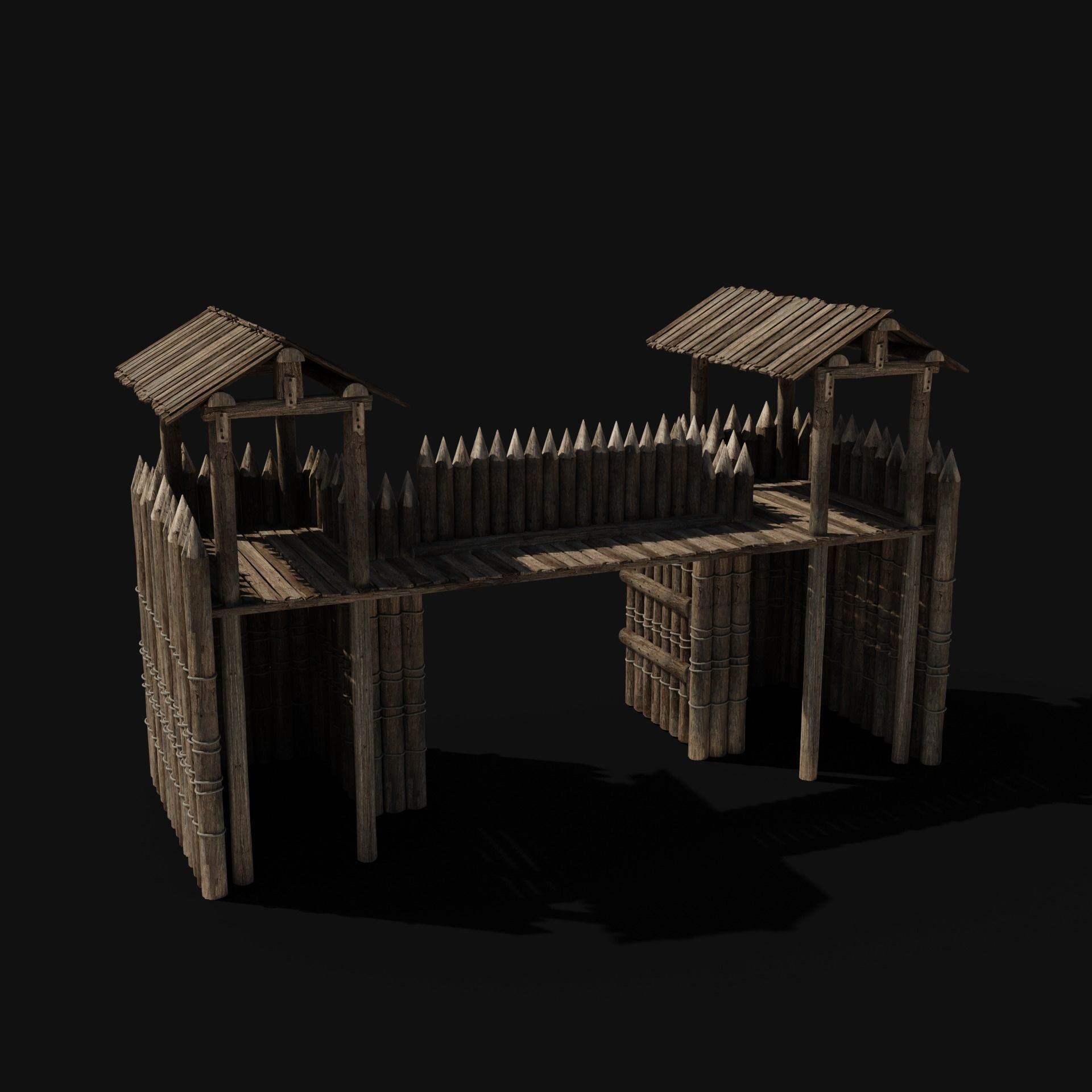 WOODEN GATE DOOR PALISADE WALLS MEDIEVAL FANTASY COLLECTION Low-poly 3D model_26