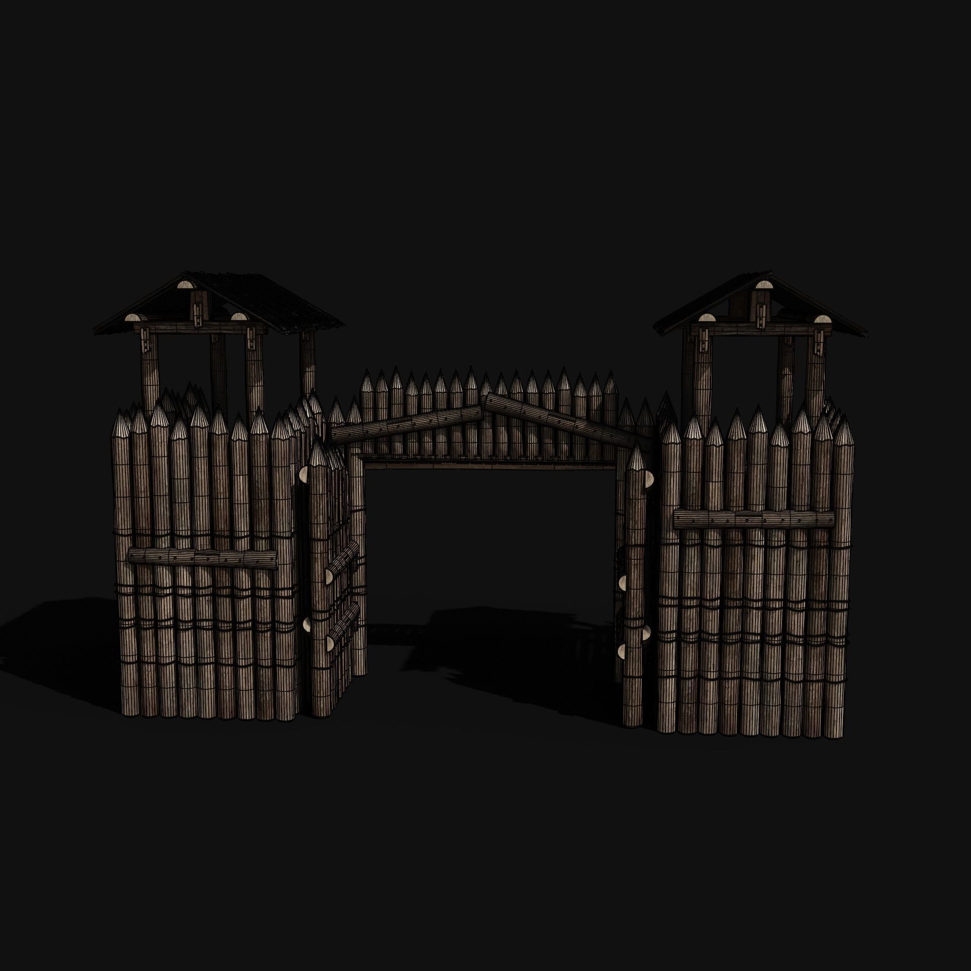 WOODEN GATE DOOR PALISADE WALLS MEDIEVAL FANTASY COLLECTION Low-poly 3D model_25