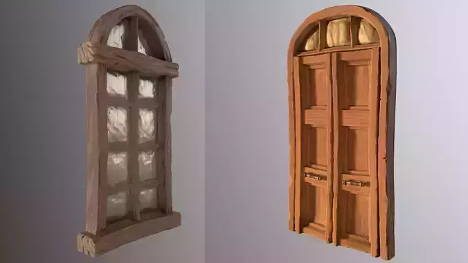 Stylized Door and Window pack Low-poly 3D model