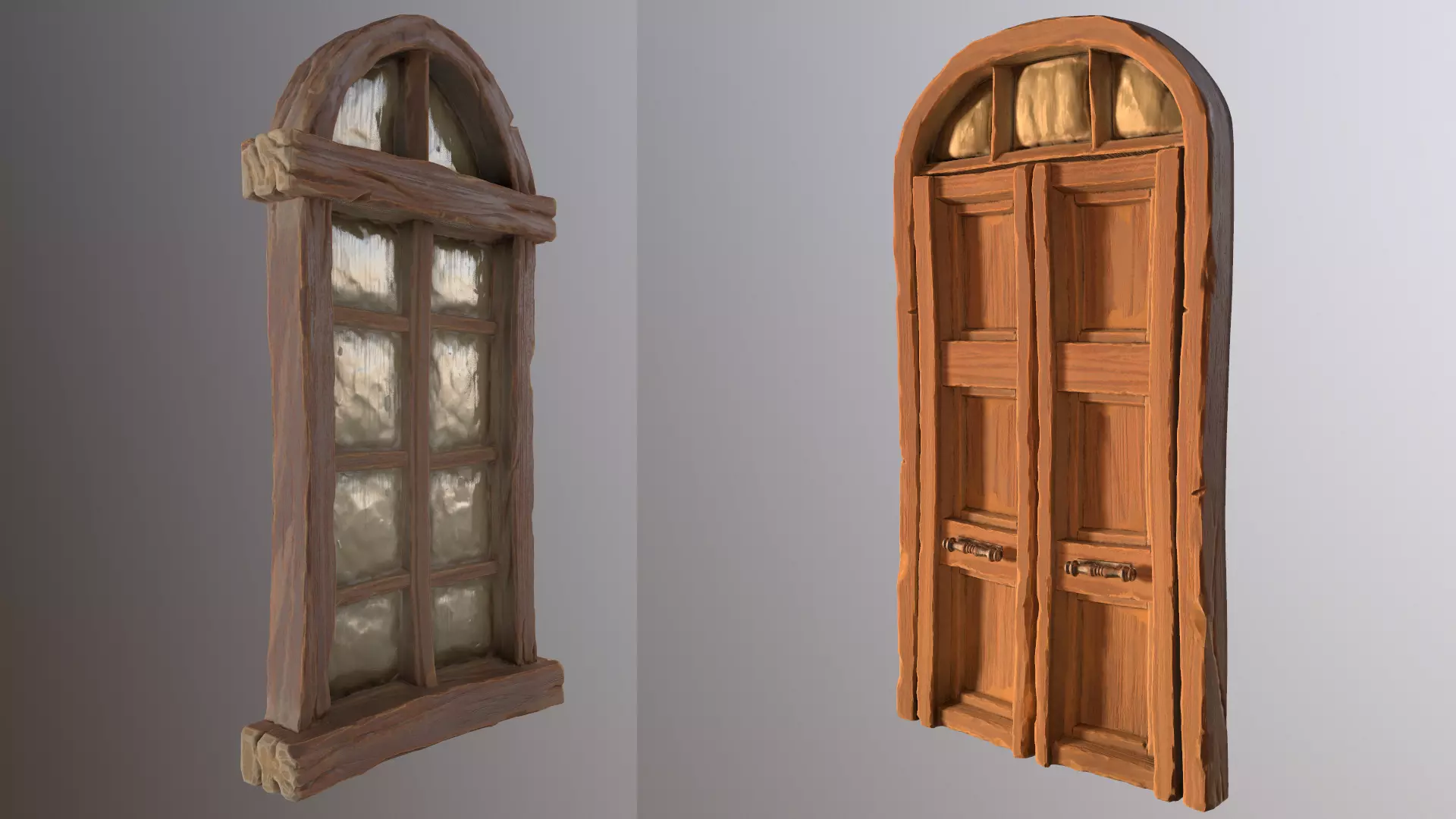Stylized Door and Window pack Low-poly 3D model_0