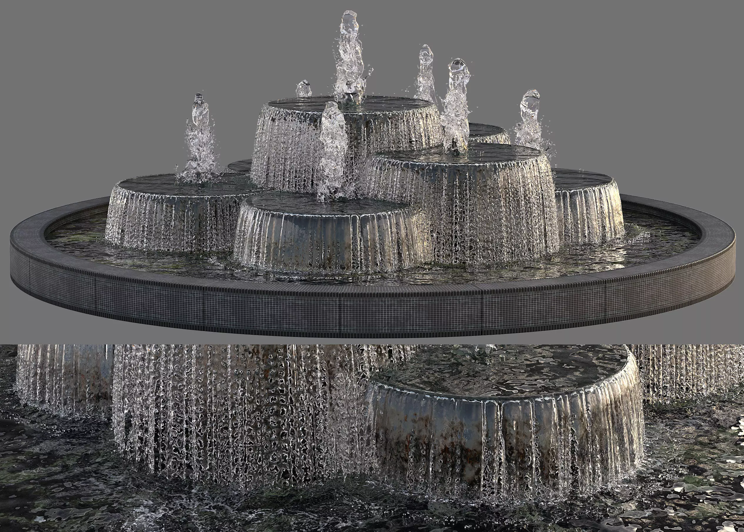 Circular Pond with Fountains 3D model