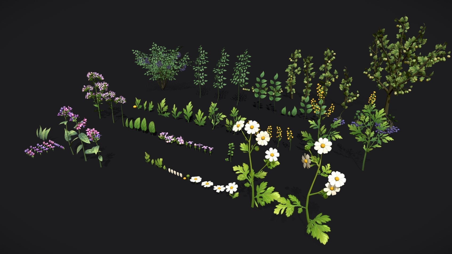 Pack Stylized handpainted plants and sprigs Low-poly 3D model_2