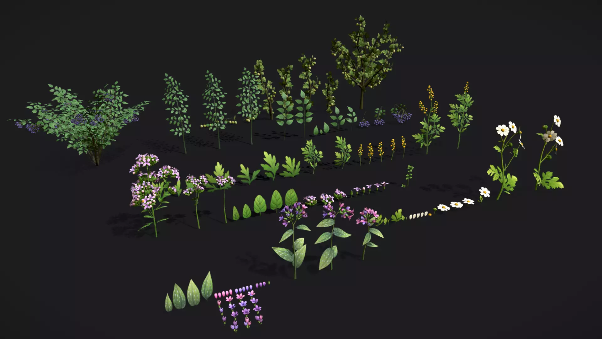 Pack Stylized handpainted plants and sprigs Low-poly 3D model_0