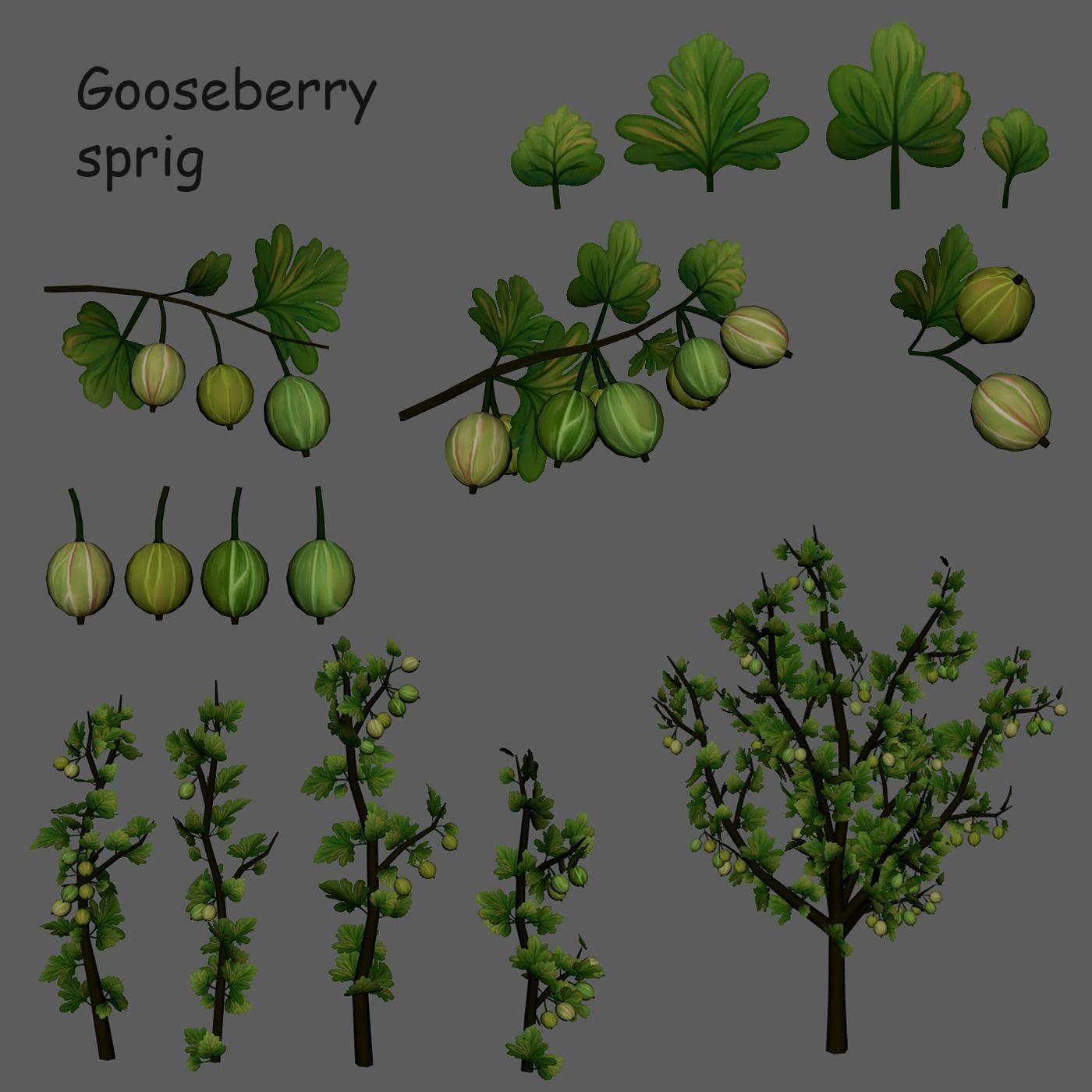 Pack Stylized handpainted plants and sprigs Low-poly 3D model_5