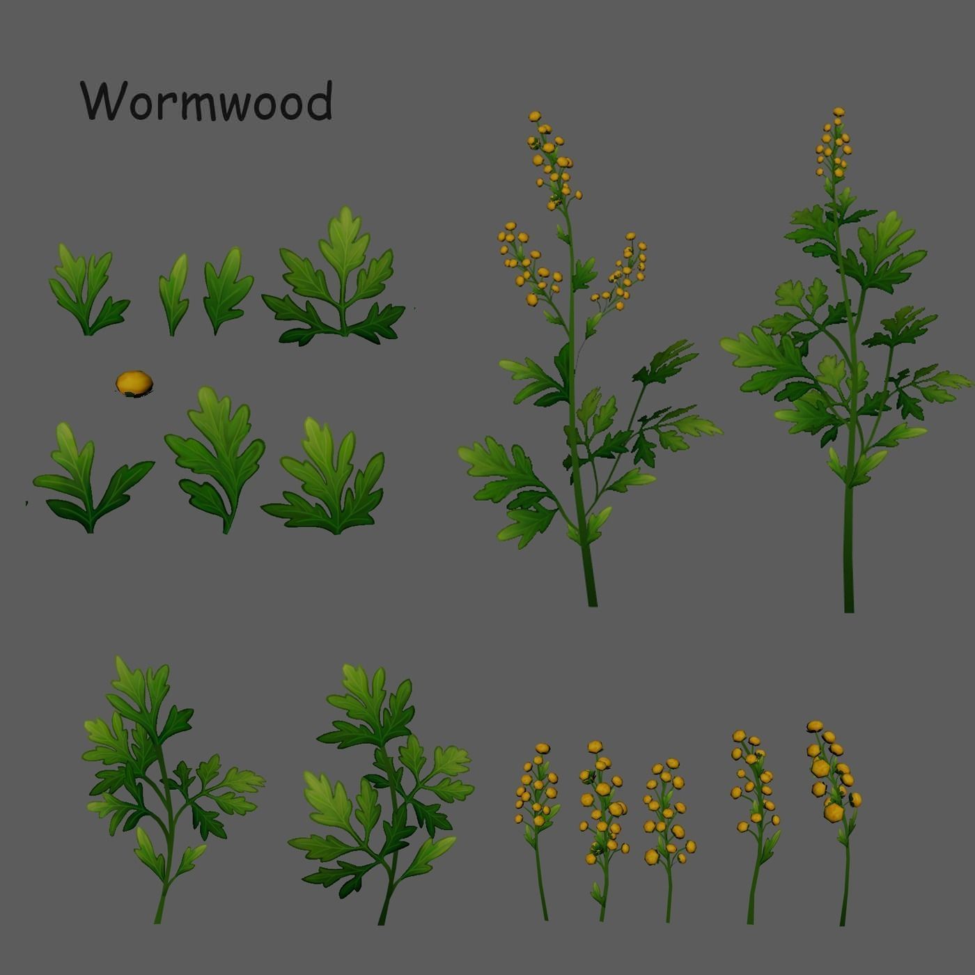 Pack Stylized handpainted plants and sprigs Low-poly 3D model_8