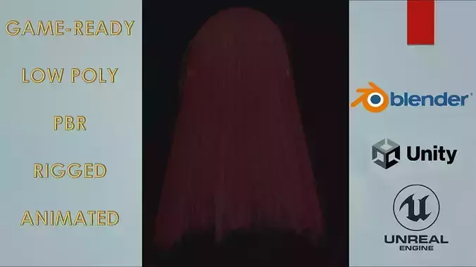 Very Low Poly Realistic Straight Hair