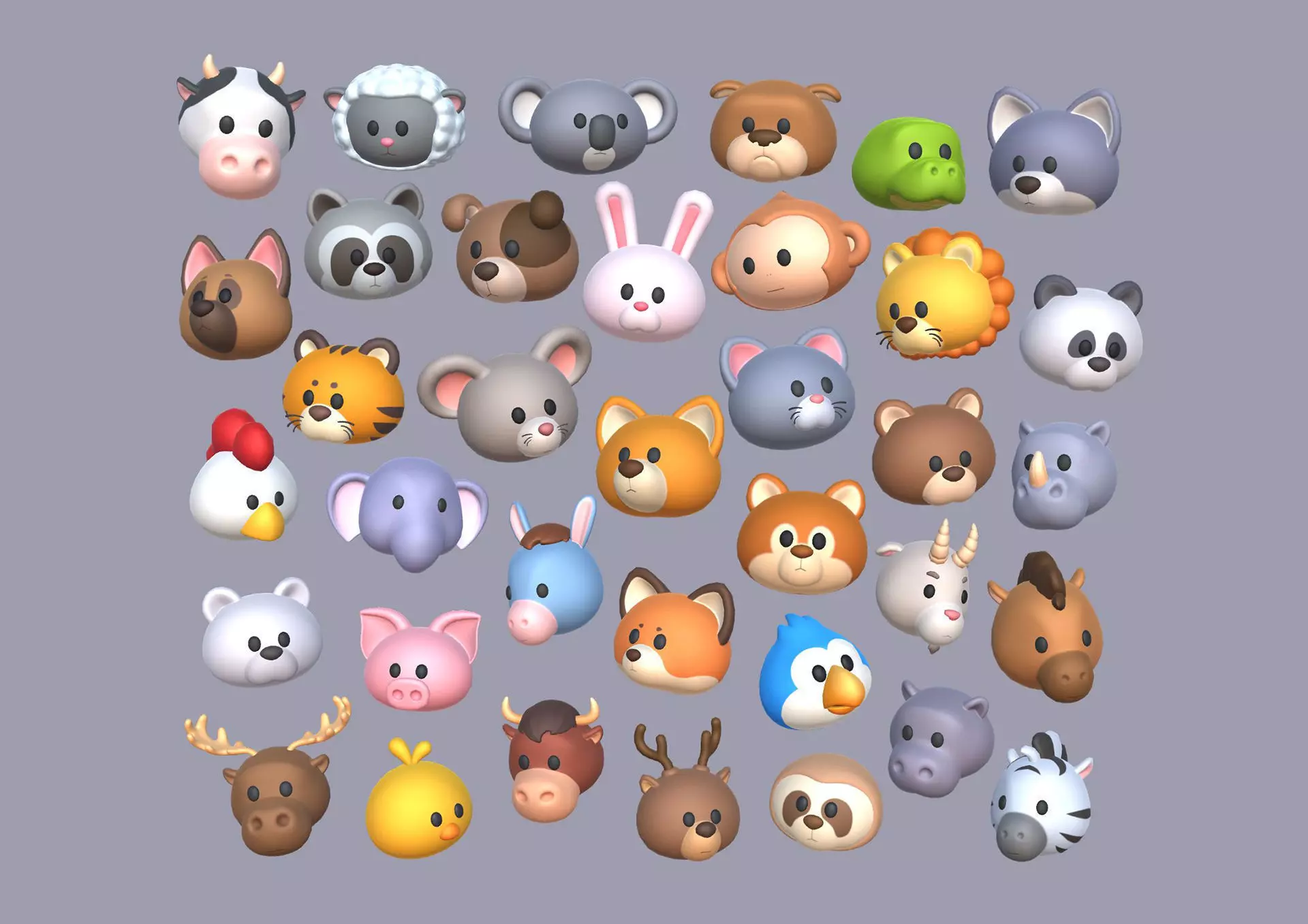 Animal head cartoon 3D models Low-poly 3D model_0