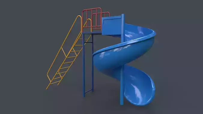 PBR Modular Outdoor Spiral Tube Slide C Low-poly 3D model