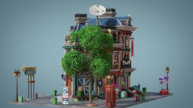 Cartoon House 23 3D model 7