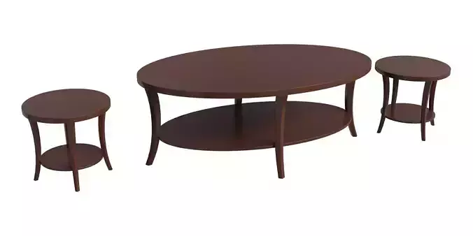 Perth Contemporary Oval Shelf Set Of 3 Coffee Tables Low-poly 3D model