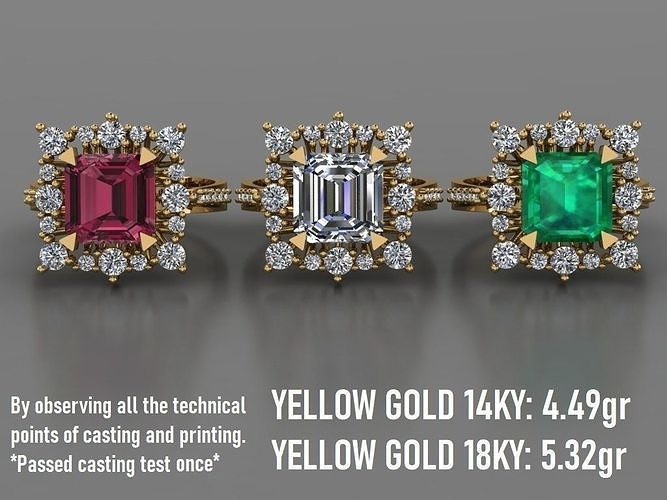 Emerald Halo Wedding Engagement Ring 04 -  3D print model