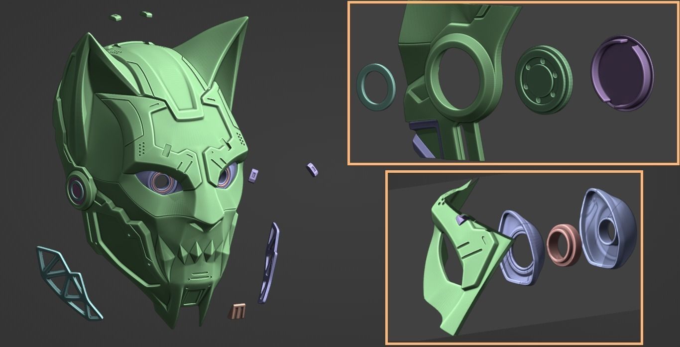 CYBER CAT v2 -  sci fi mask - digital STL FILE for 3D-PRINTING 3D print model_4