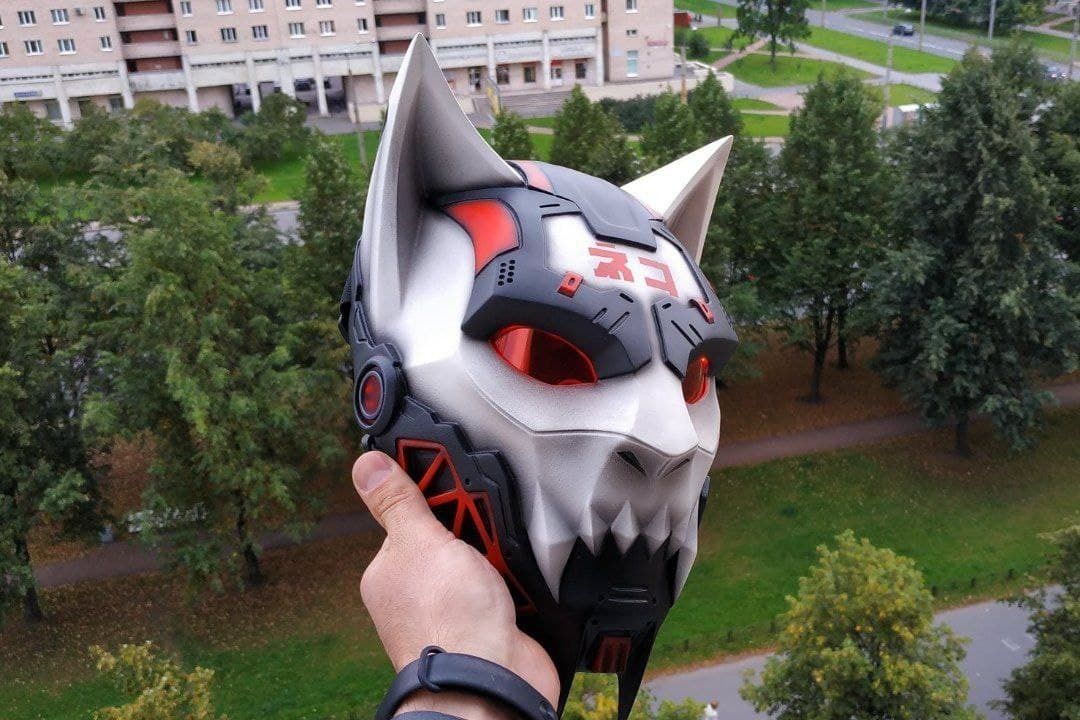 CYBER CAT v2 -  sci fi mask - digital STL FILE for 3D-PRINTING 3D print model_8