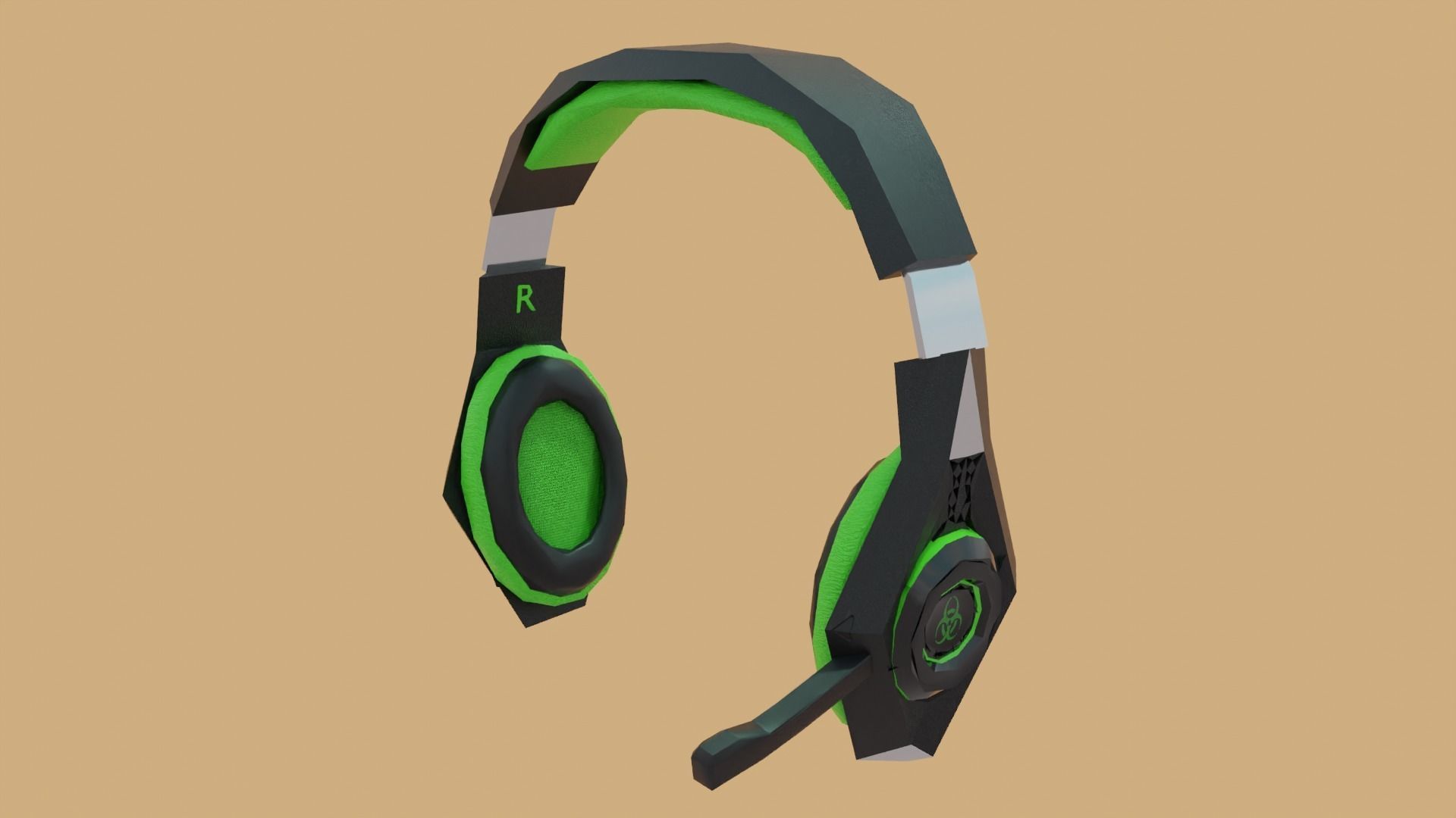 Biohazard gaming headset Low-poly 3D model_19