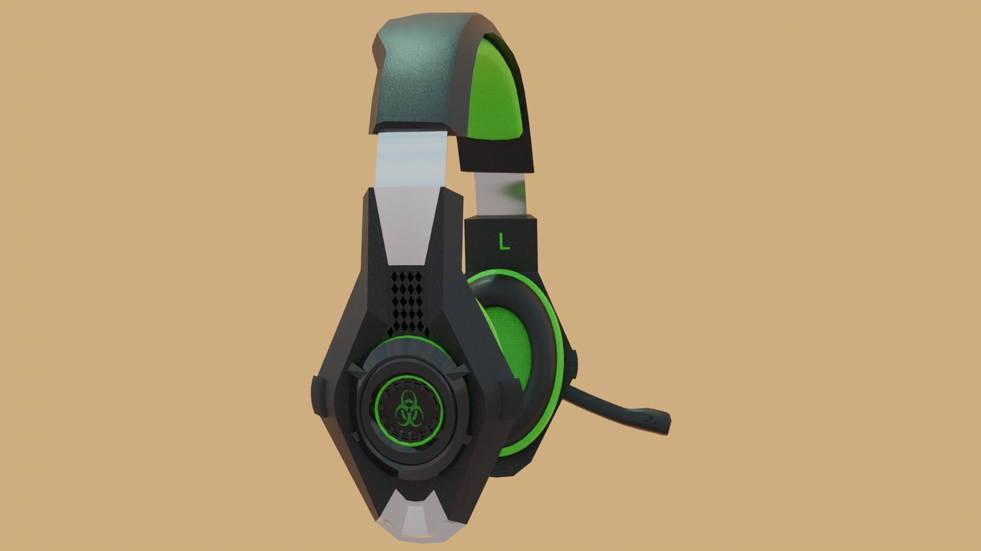 Biohazard gaming headset Low-poly 3D model_6